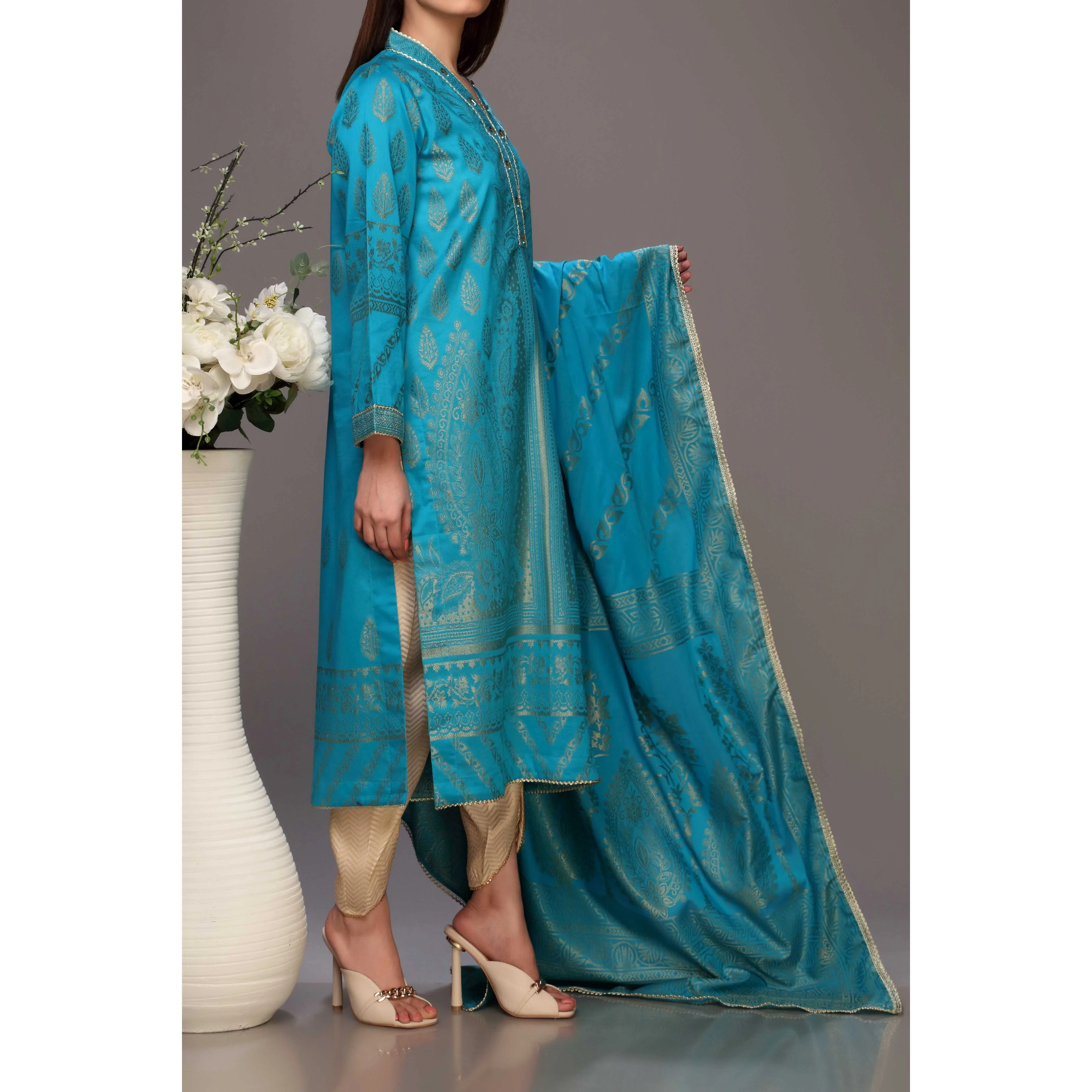 2PC- Jaquard Shirt With Jaquard Dupatta PS2122 - Image 2