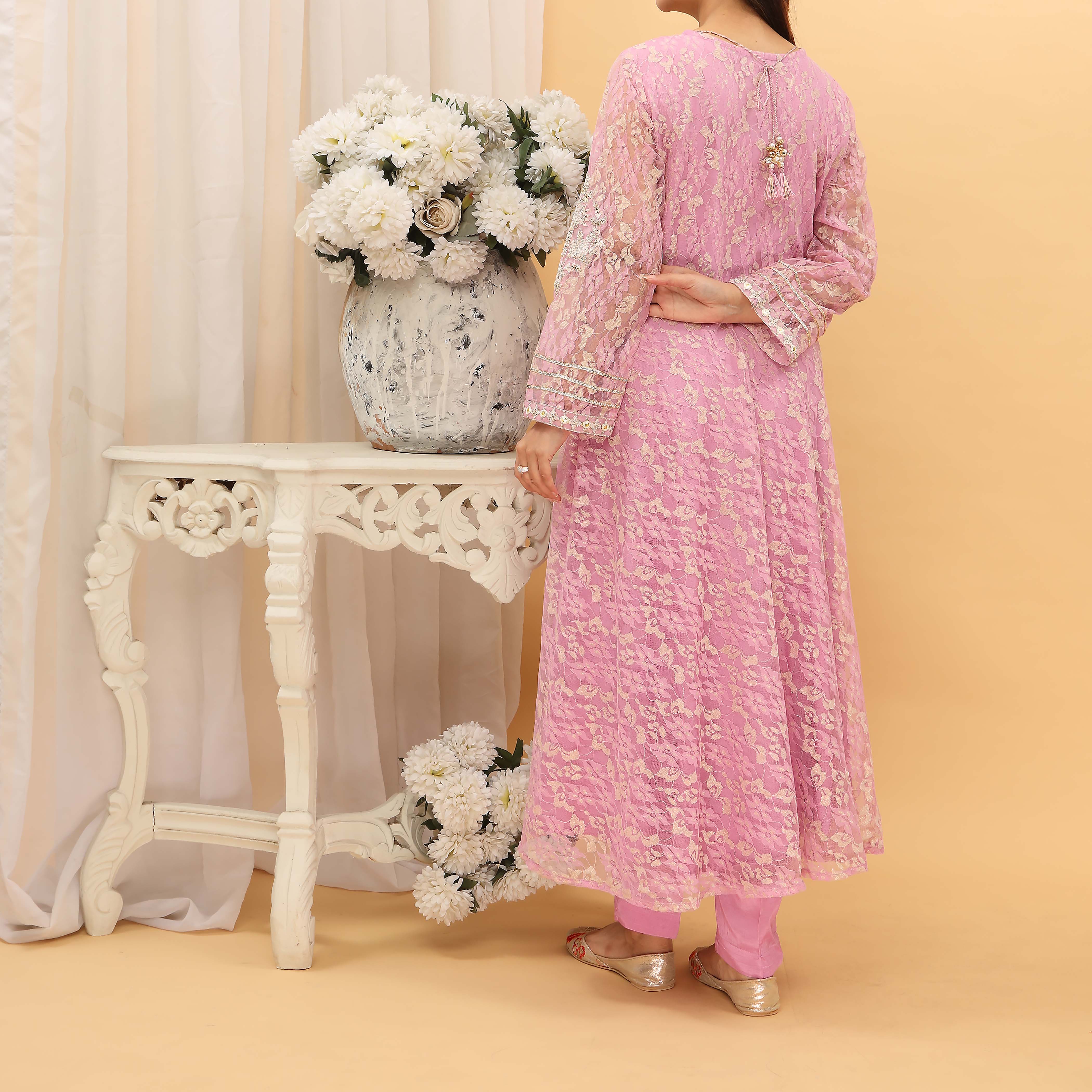2PC- Lace Net Embroiderd Suit PF3083 - Image 3