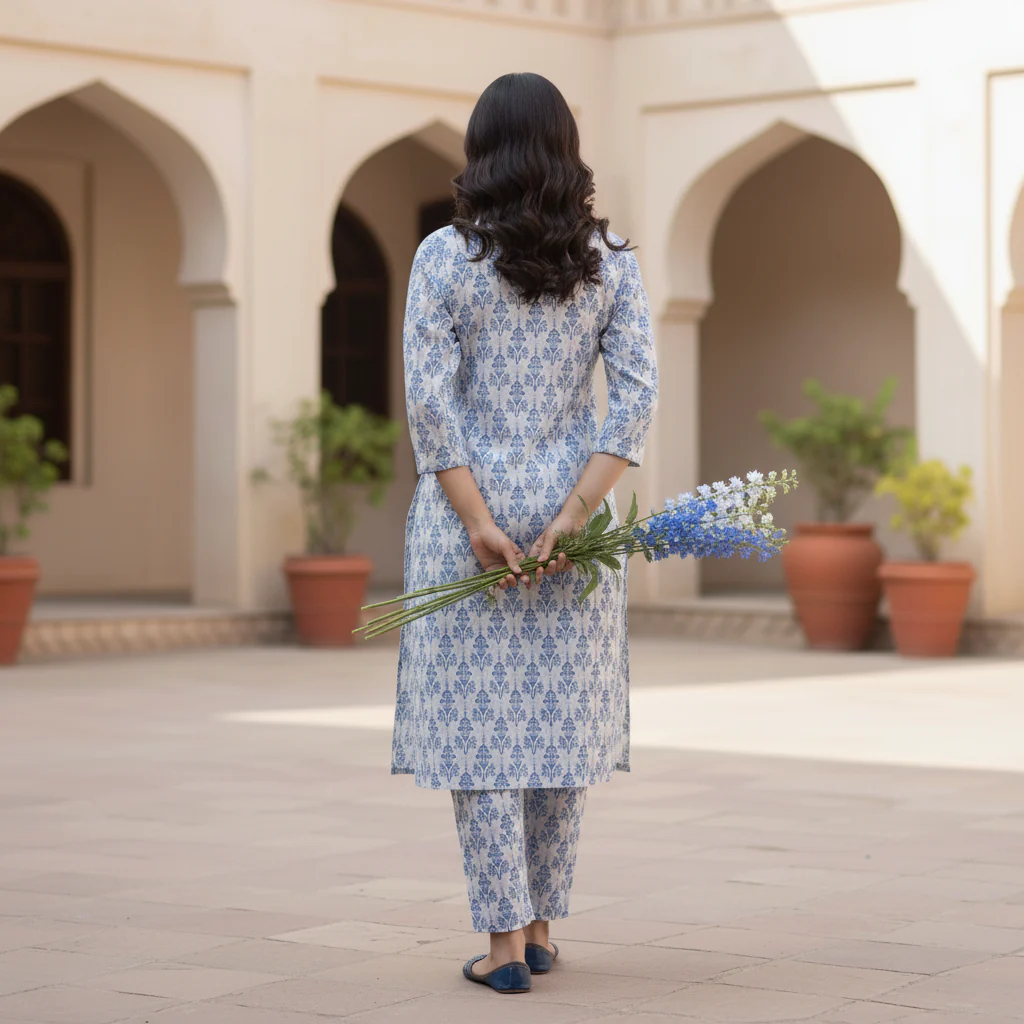 2PC Printed Viscose Linen Chambray Suit PW5218 - Image 4