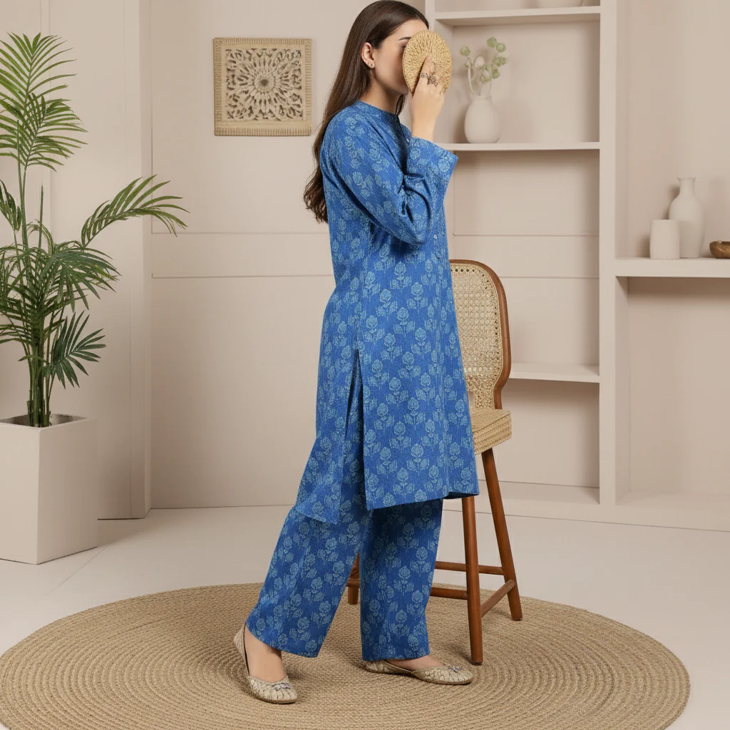 2PC Printed Viscose Linen Chambray Suit PW5219 - Image 3