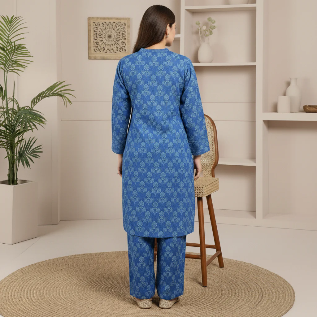 2PC Printed Viscose Linen Chambray Suit PW5219 - Image 4