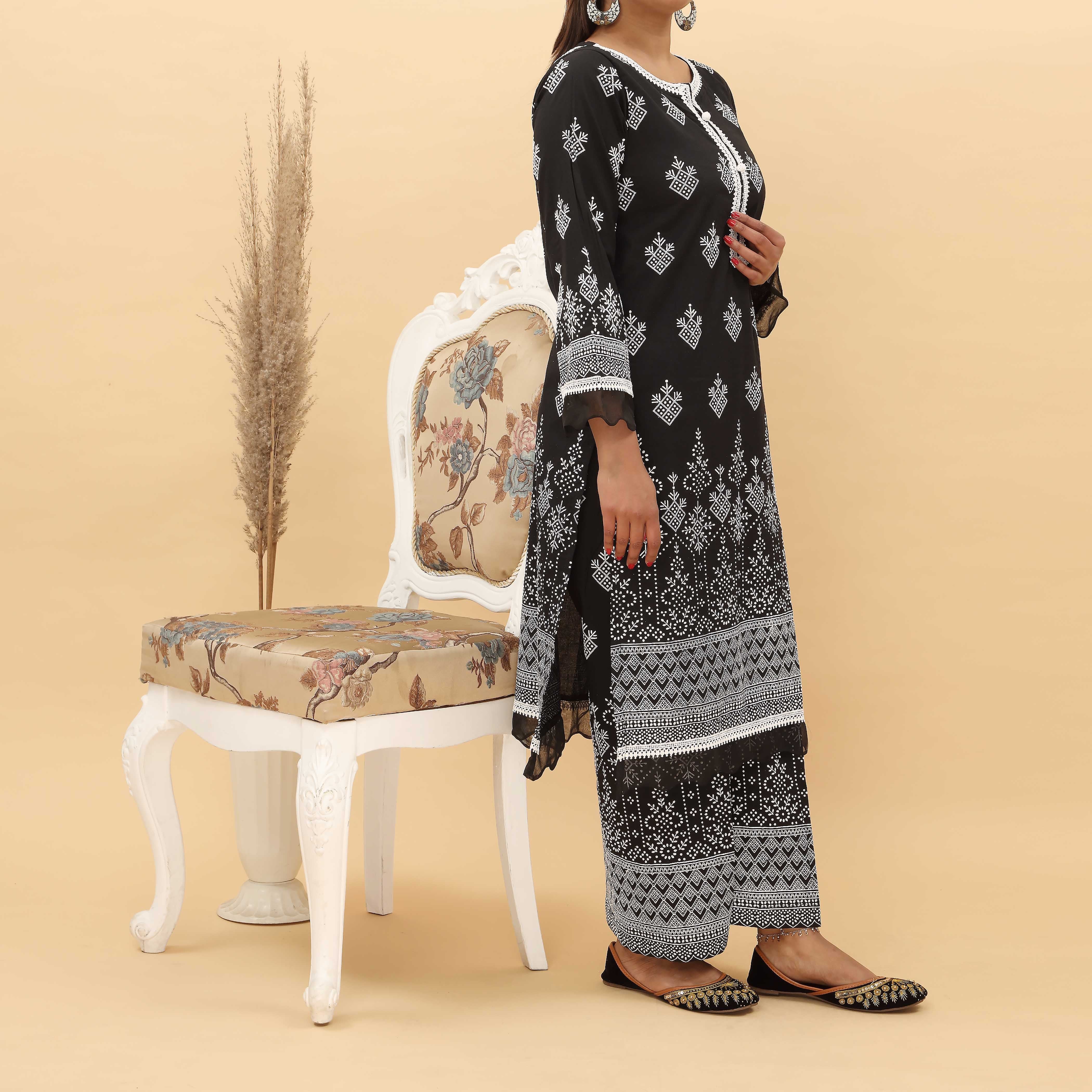 2PC- Puff Printed Cotton Cambric Suit PS5101 - Image 2