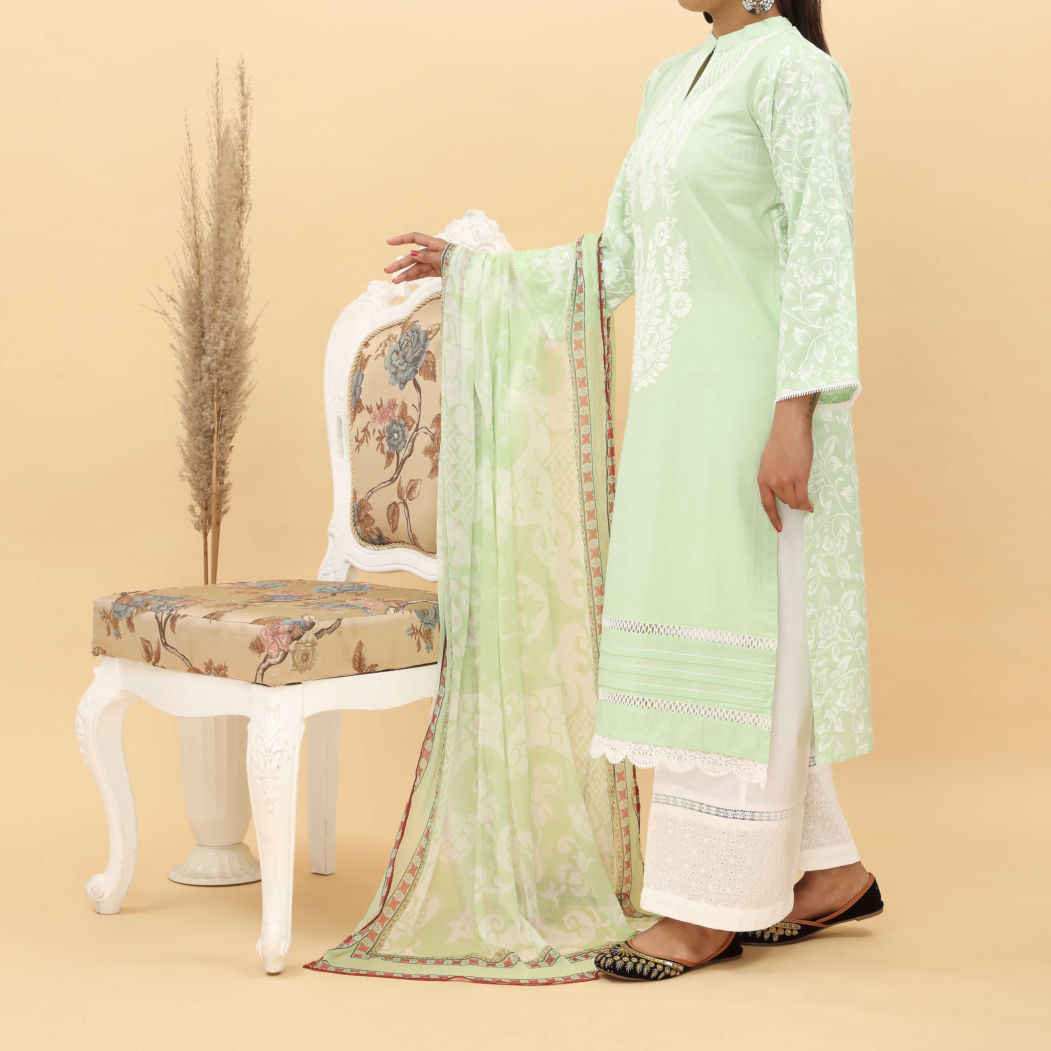 2PC- Puff Printed Cotton Cambric Suit PS5136 - Image 2