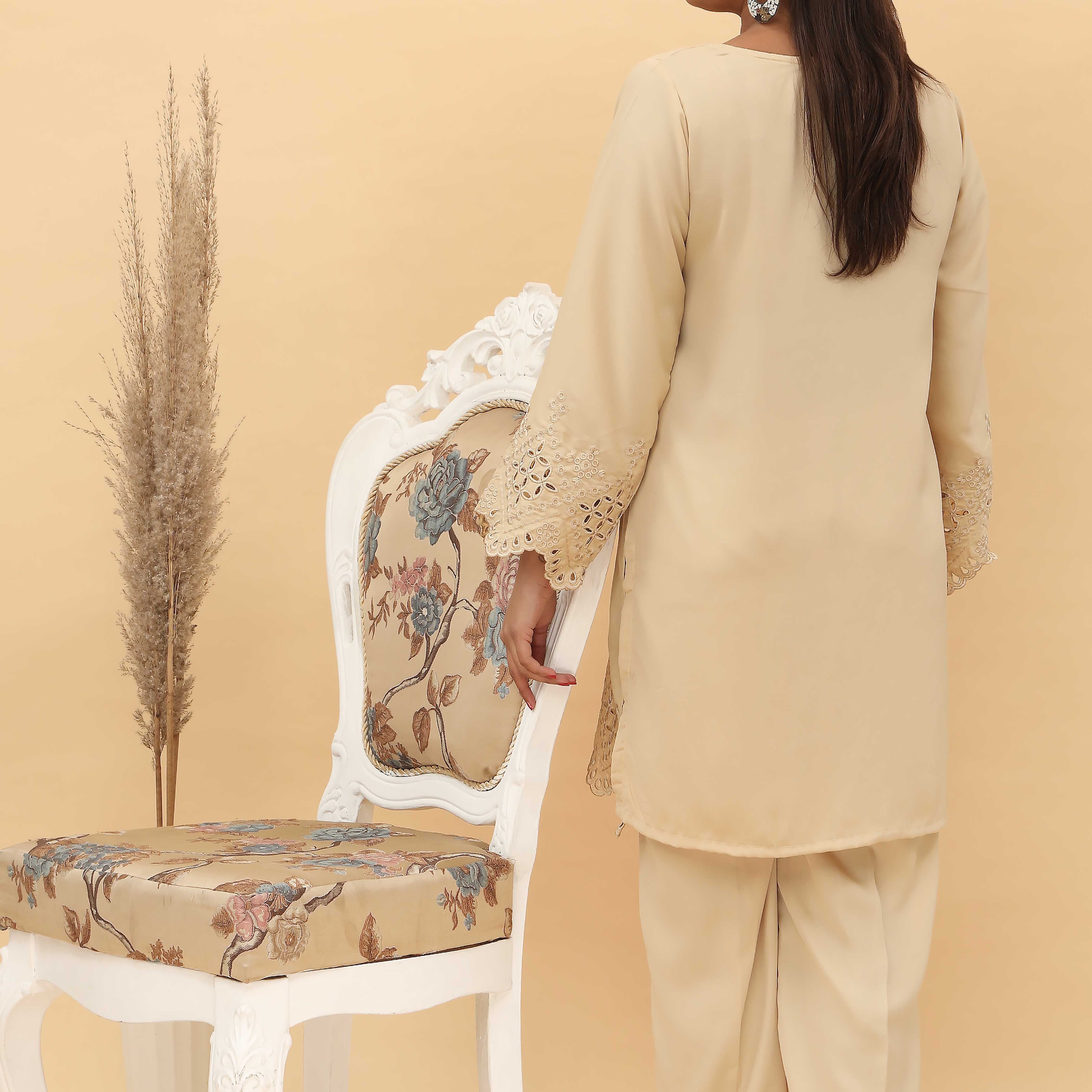 2PC- Schifili Embroidery Grip Silk Suit PS5041 - Image 3