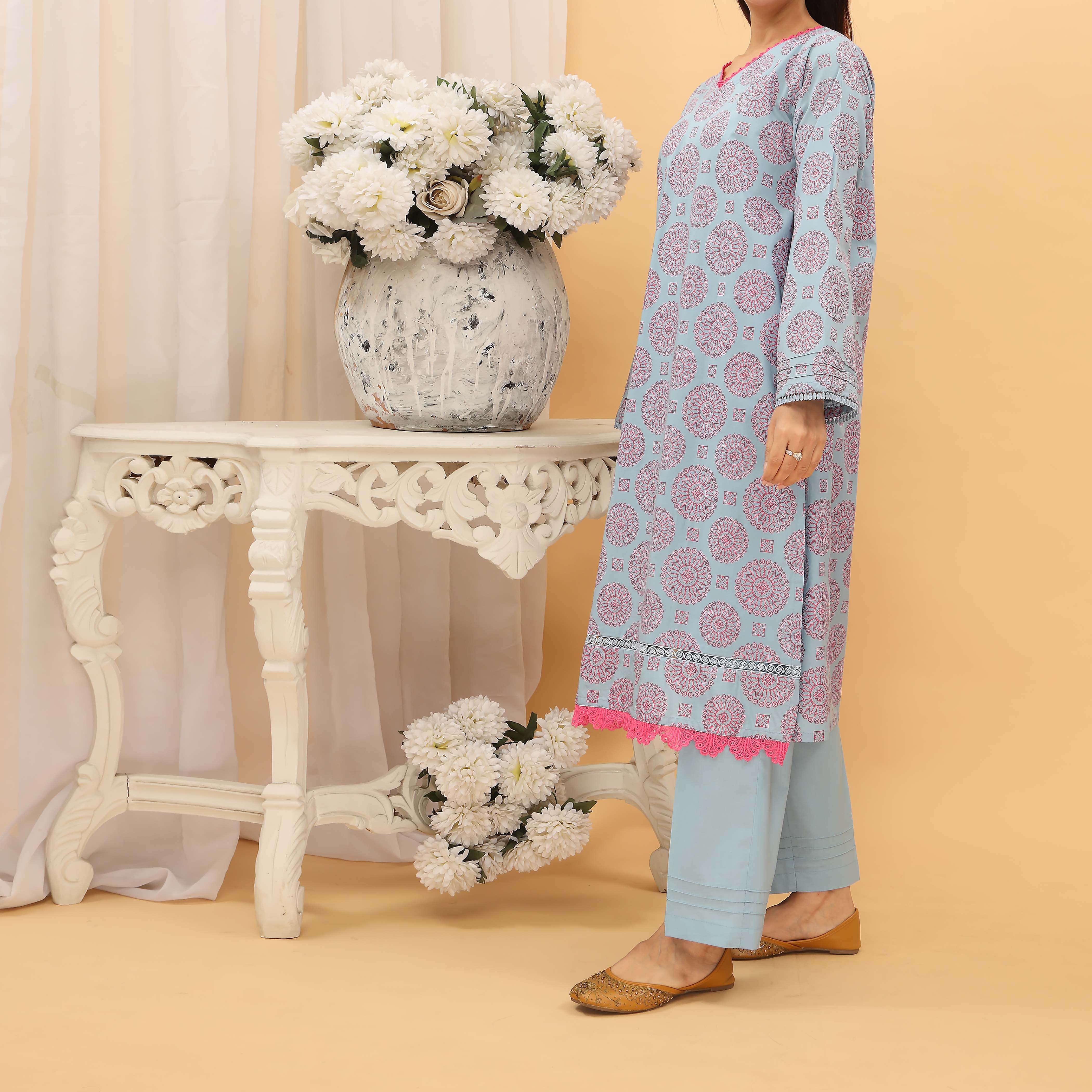 2PC- Screen Printed Cambric Suit PS5031 - Image 2
