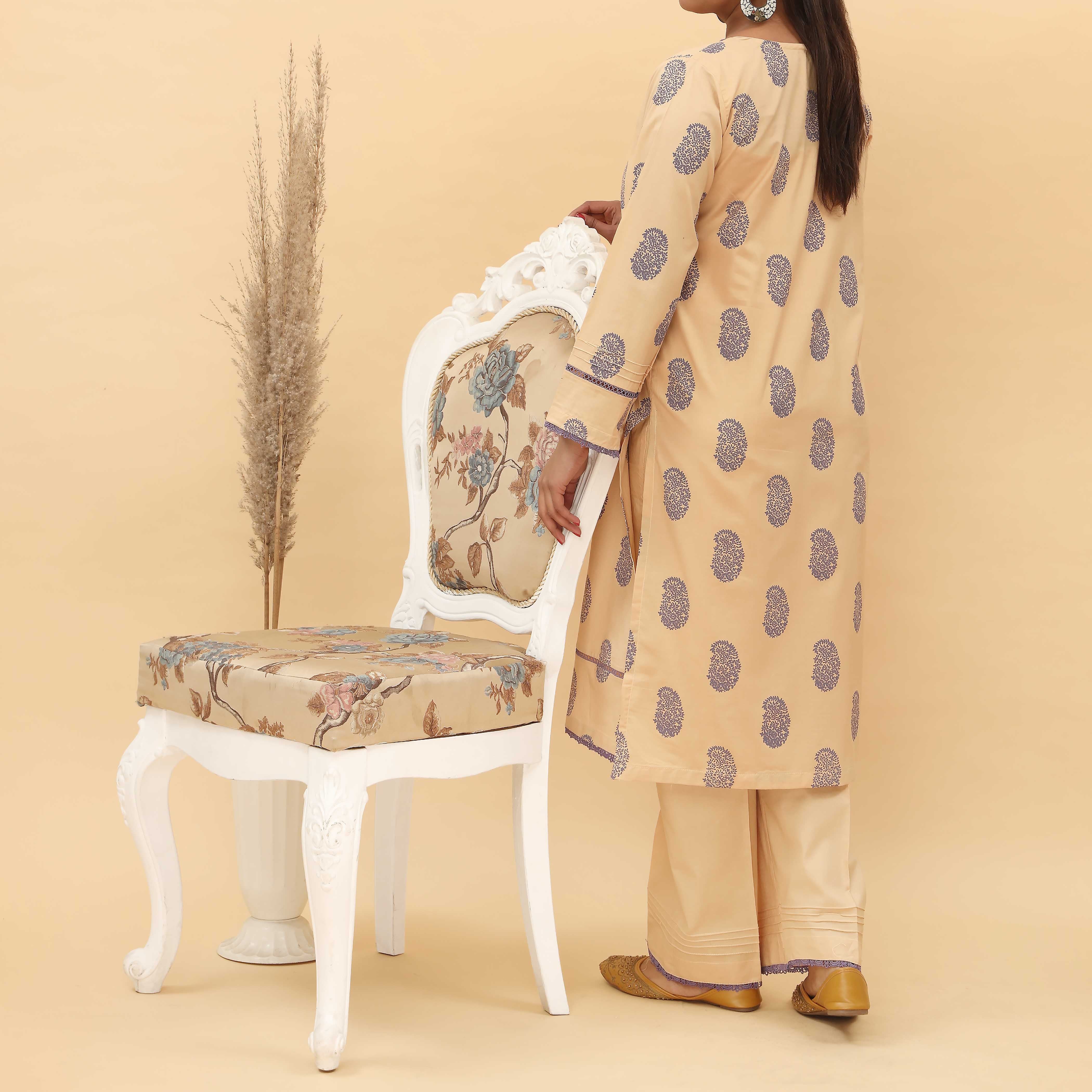 2PC- Screen Printed Cotton Cambric Suit PS5071 - Image 2