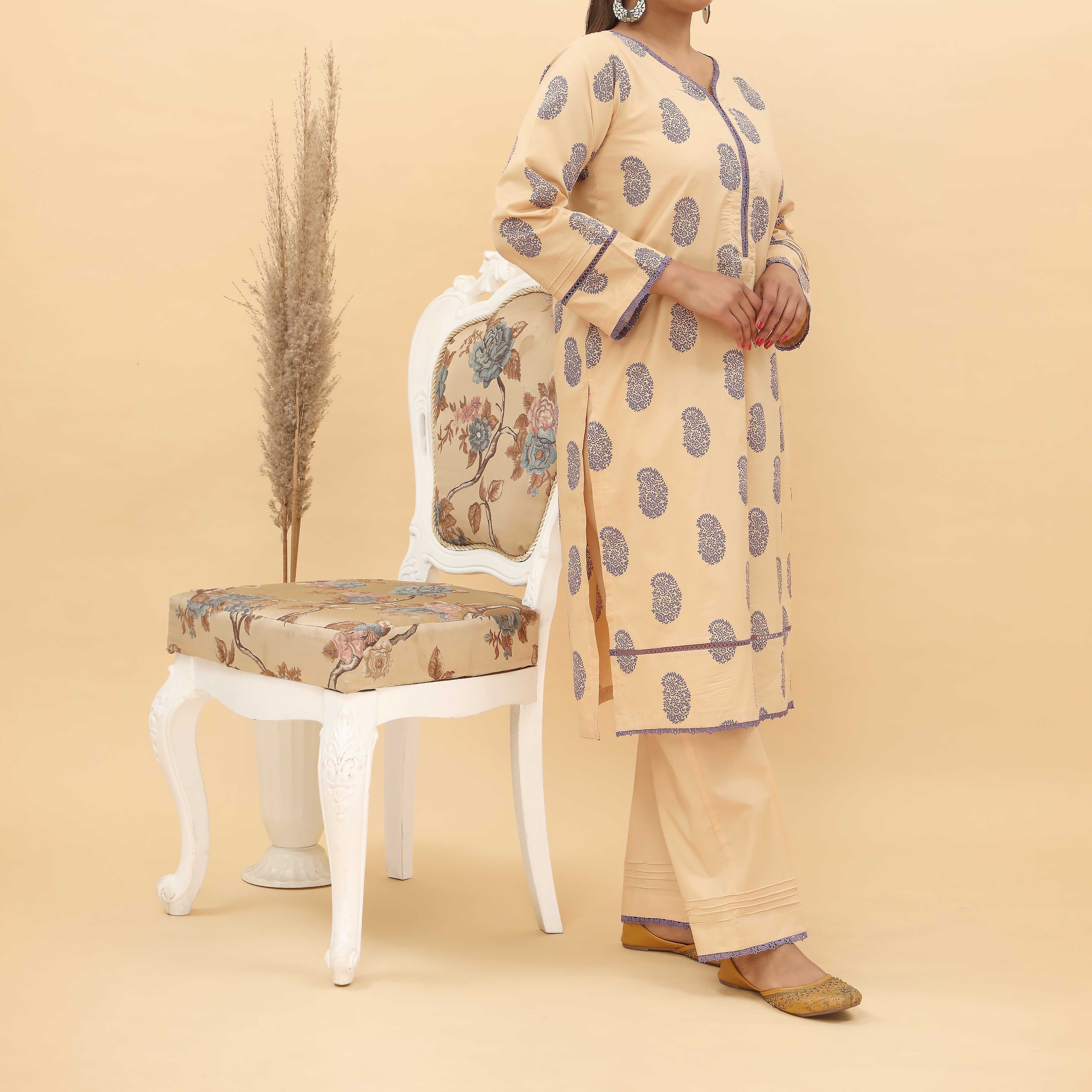 2PC- Screen Printed Cotton Cambric Suit PS5071 - Image 3