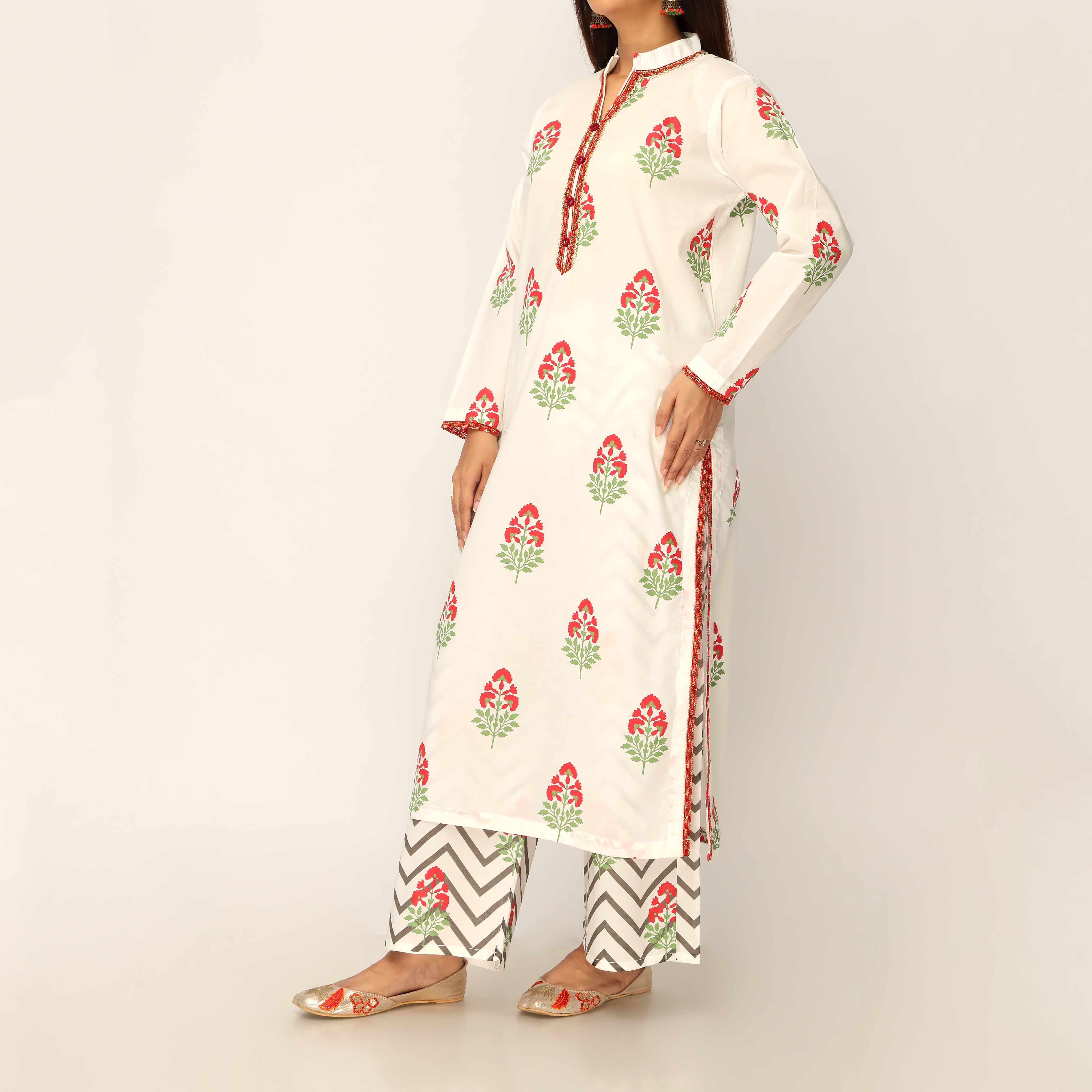 2PC- Screen Printed Cotton Cambric Suit PS5105 - Image 3