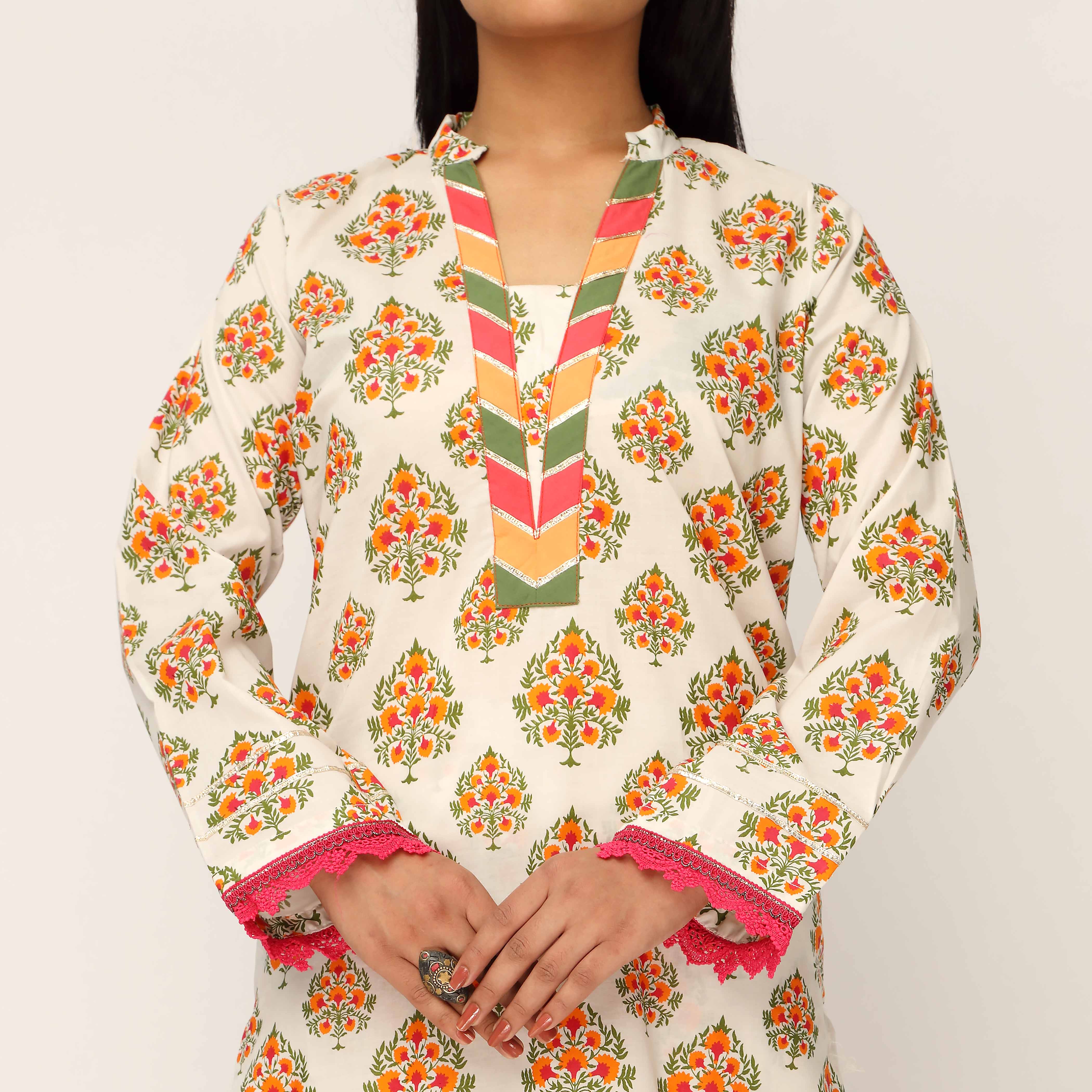 2PC- Screen Printed Cotton Cambric Suit PS5196 - Image 2