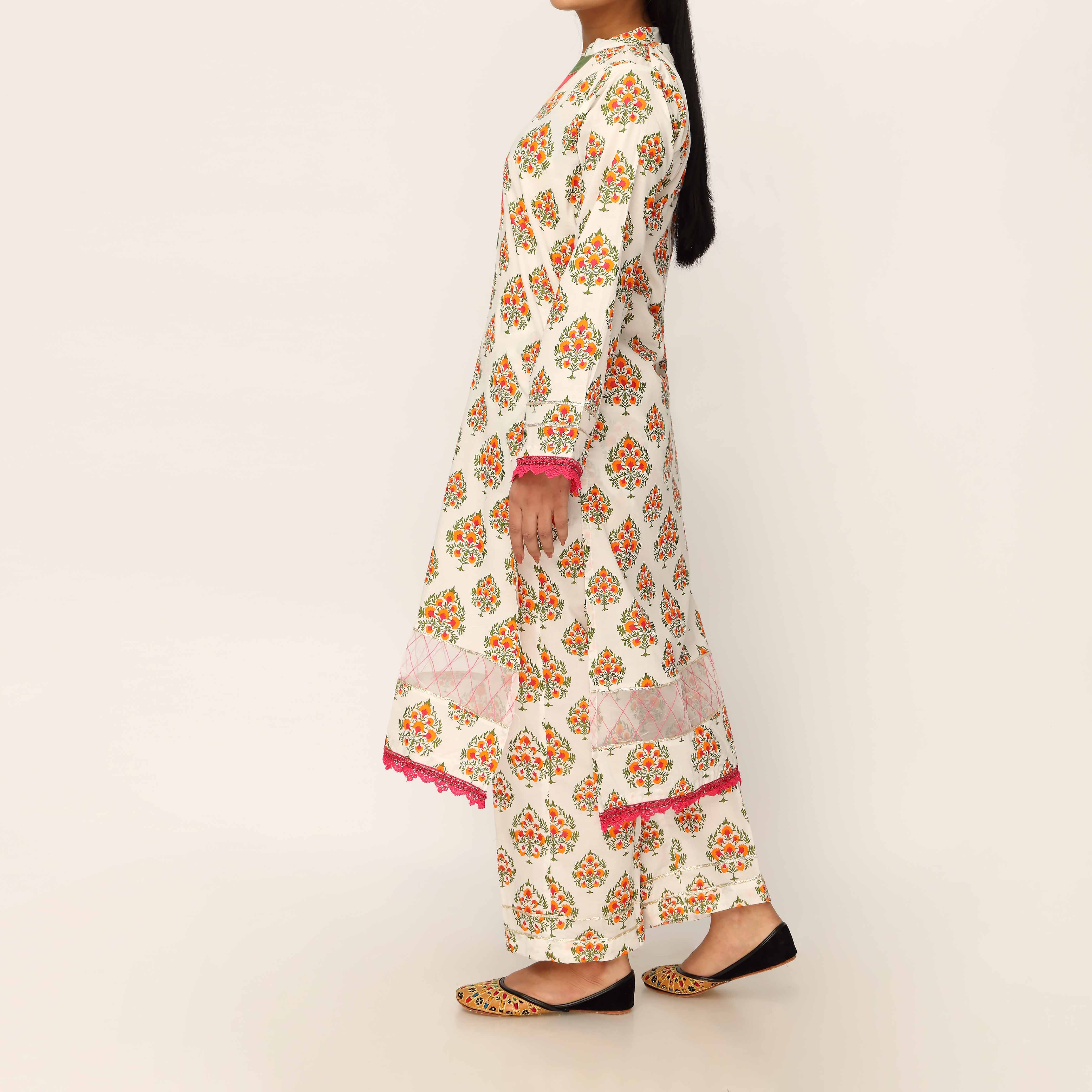 2PC- Screen Printed Cotton Cambric Suit PS5196 - Image 3