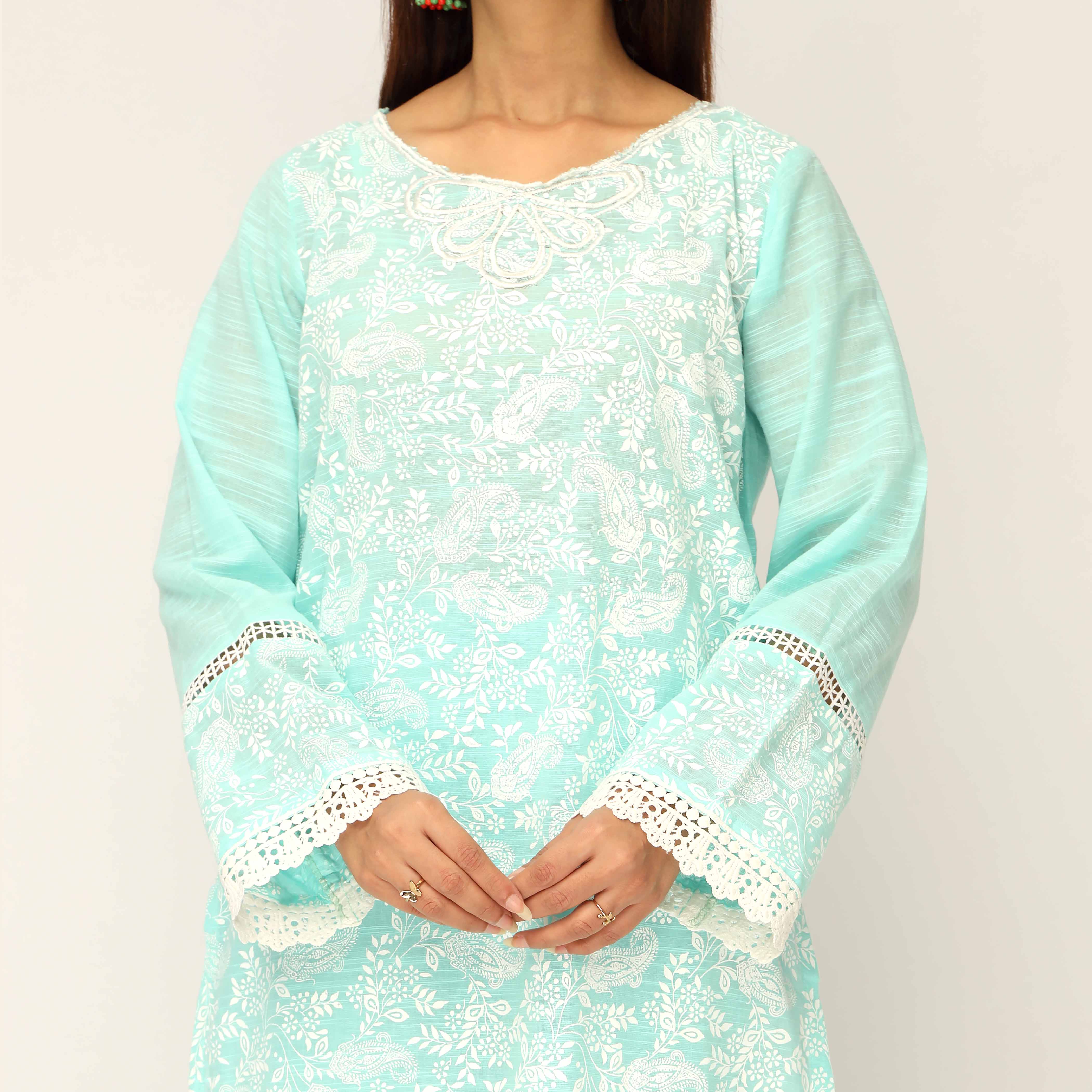 2PC- Screen Printed Slub Lawn Suit PS5051 - Image 3