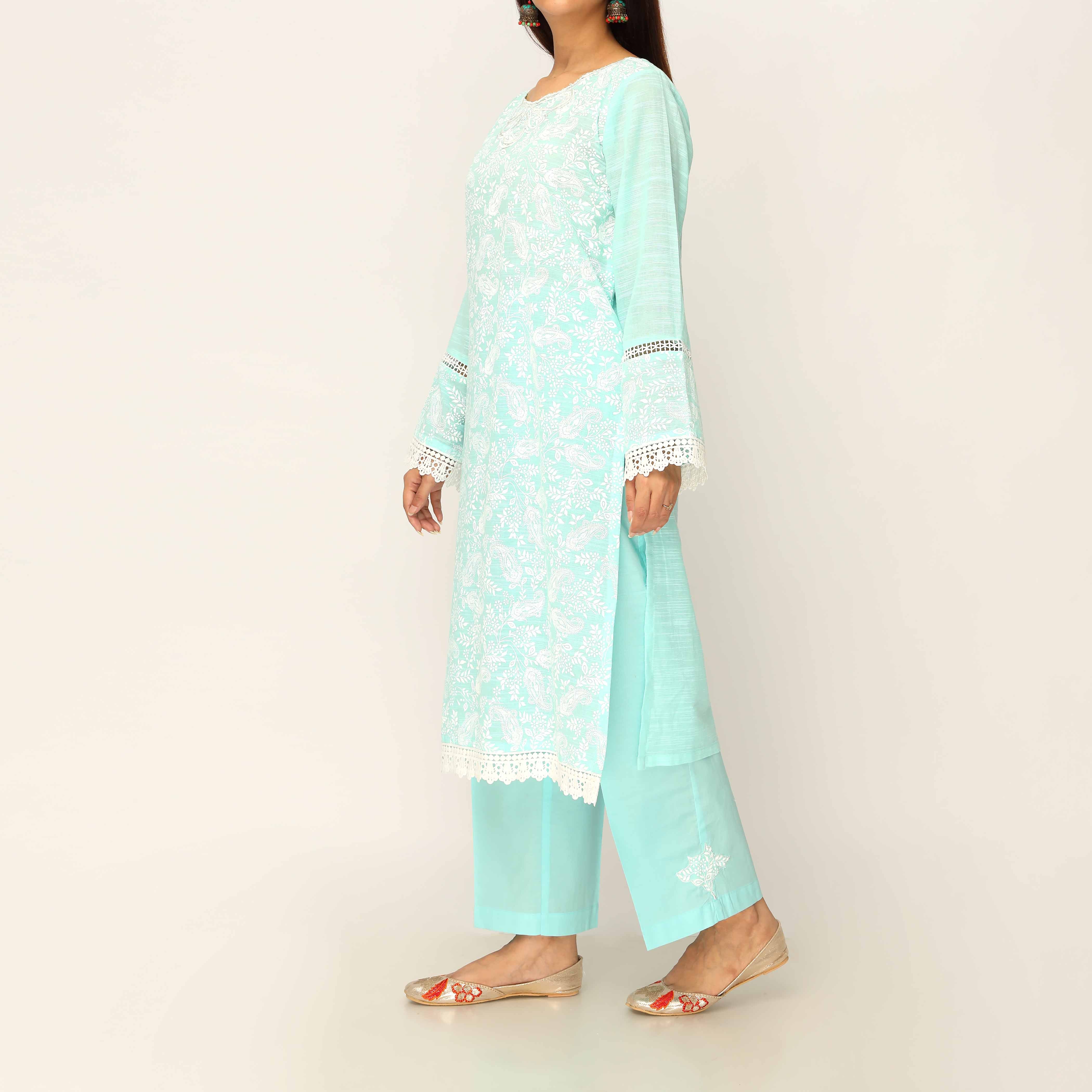 2PC- Screen Printed Slub Lawn Suit PS5051 - Image 4