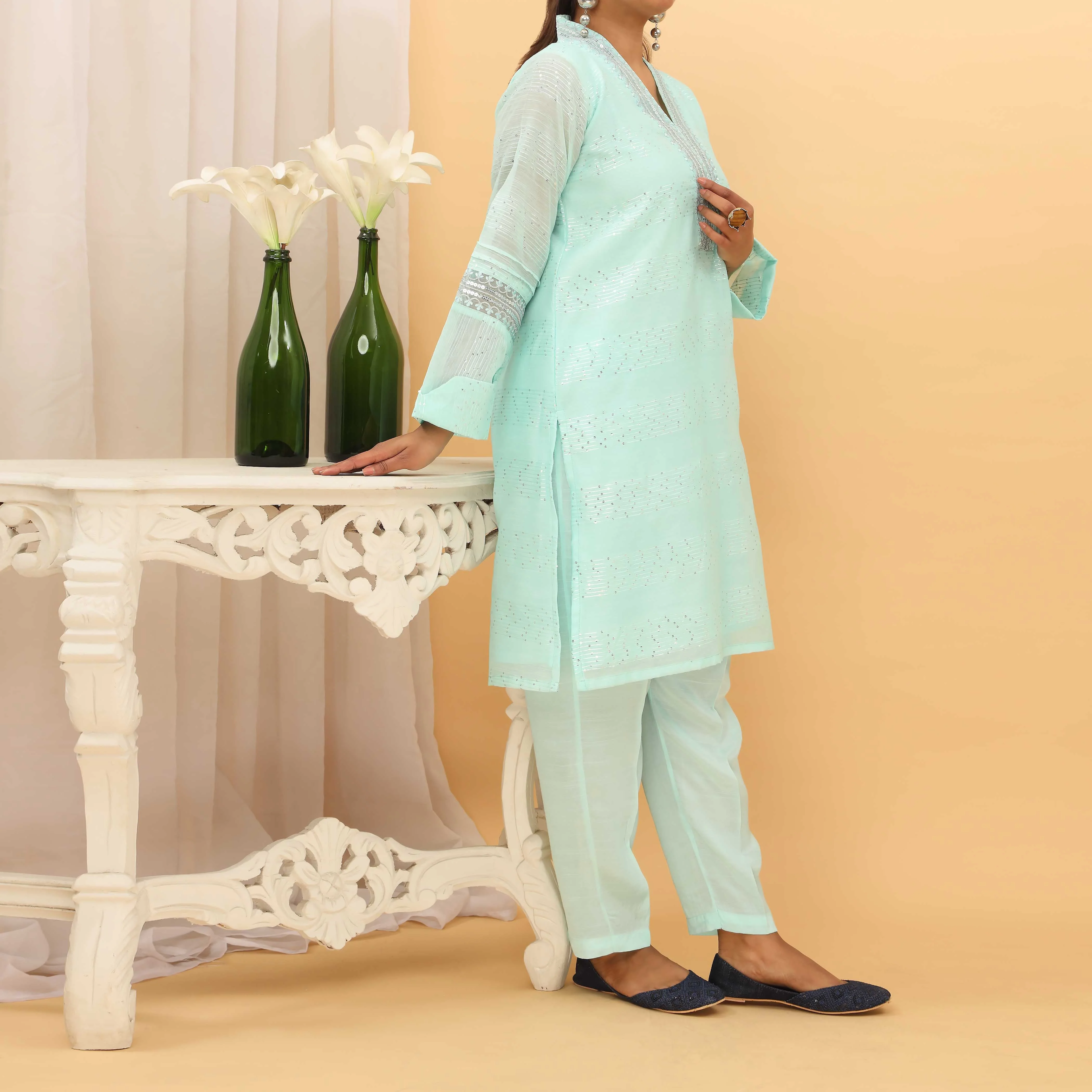 2PC- Sequins Weaved Paper Cotton Suit PF5000 - Image 2