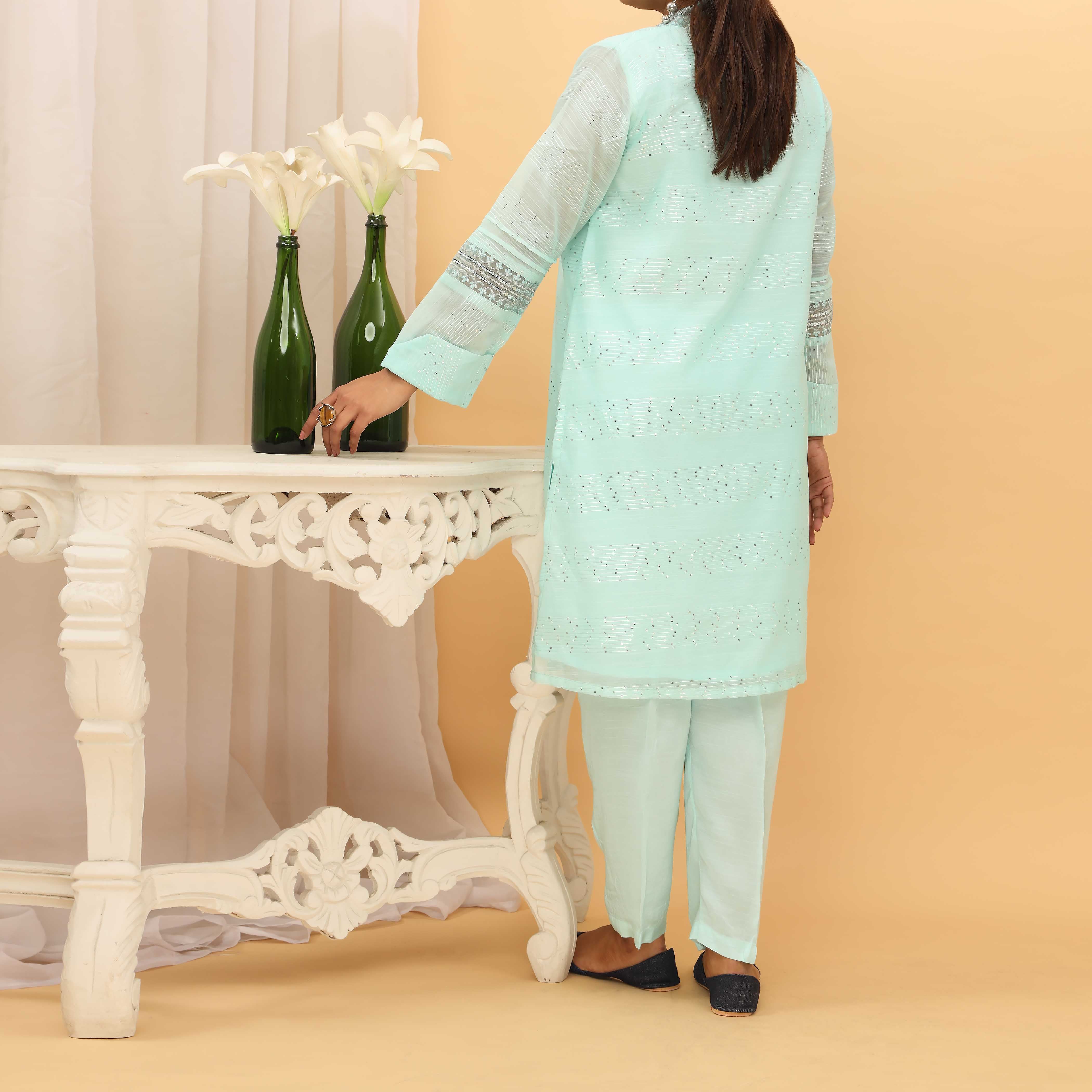 2PC- Sequins Weaved Paper Cotton Suit PF5000 - Image 3