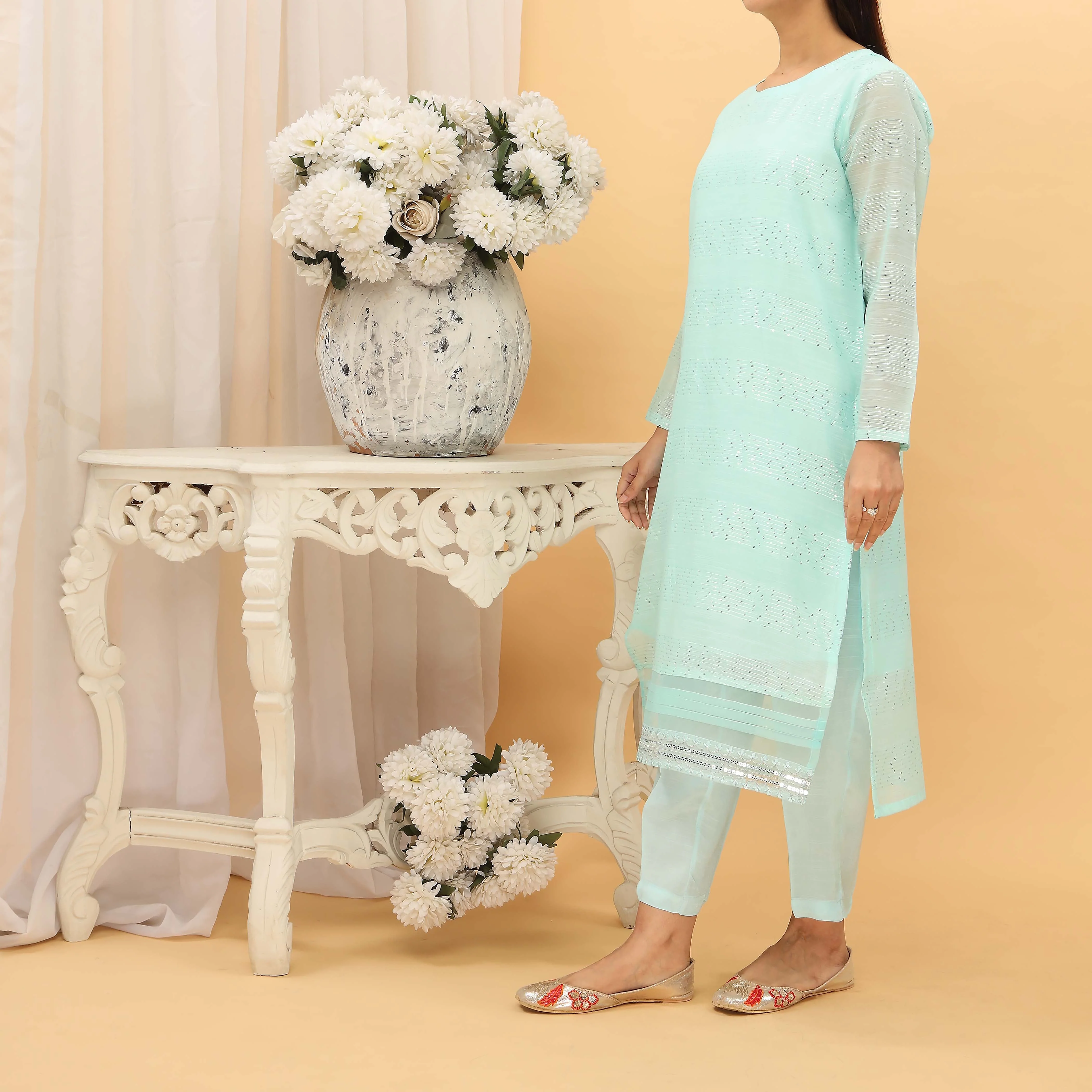2PC- Sequins Weaved Paper Cotton Suit PF5001 - Image 2