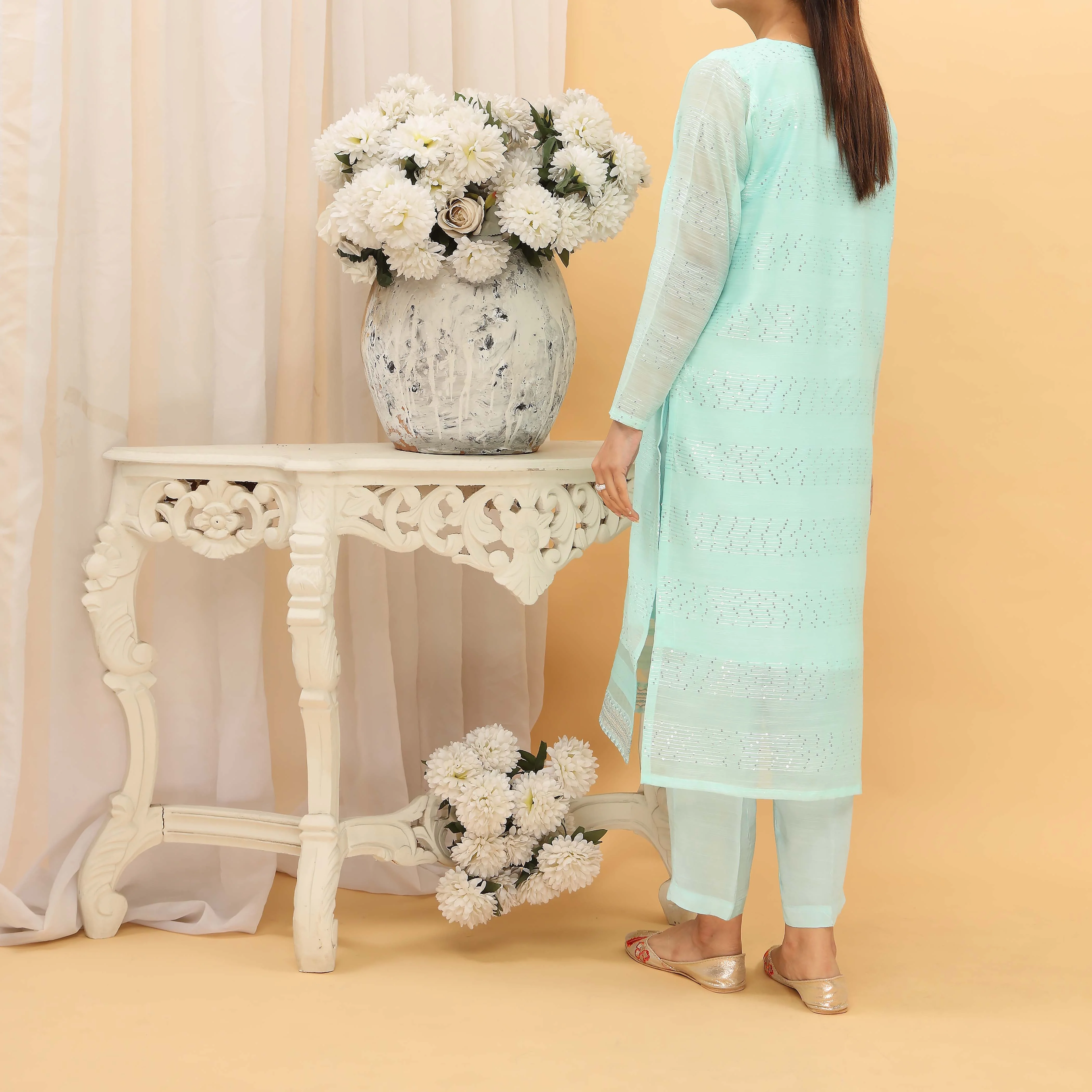 2PC- Sequins Weaved Paper Cotton Suit PF5001 - Image 3