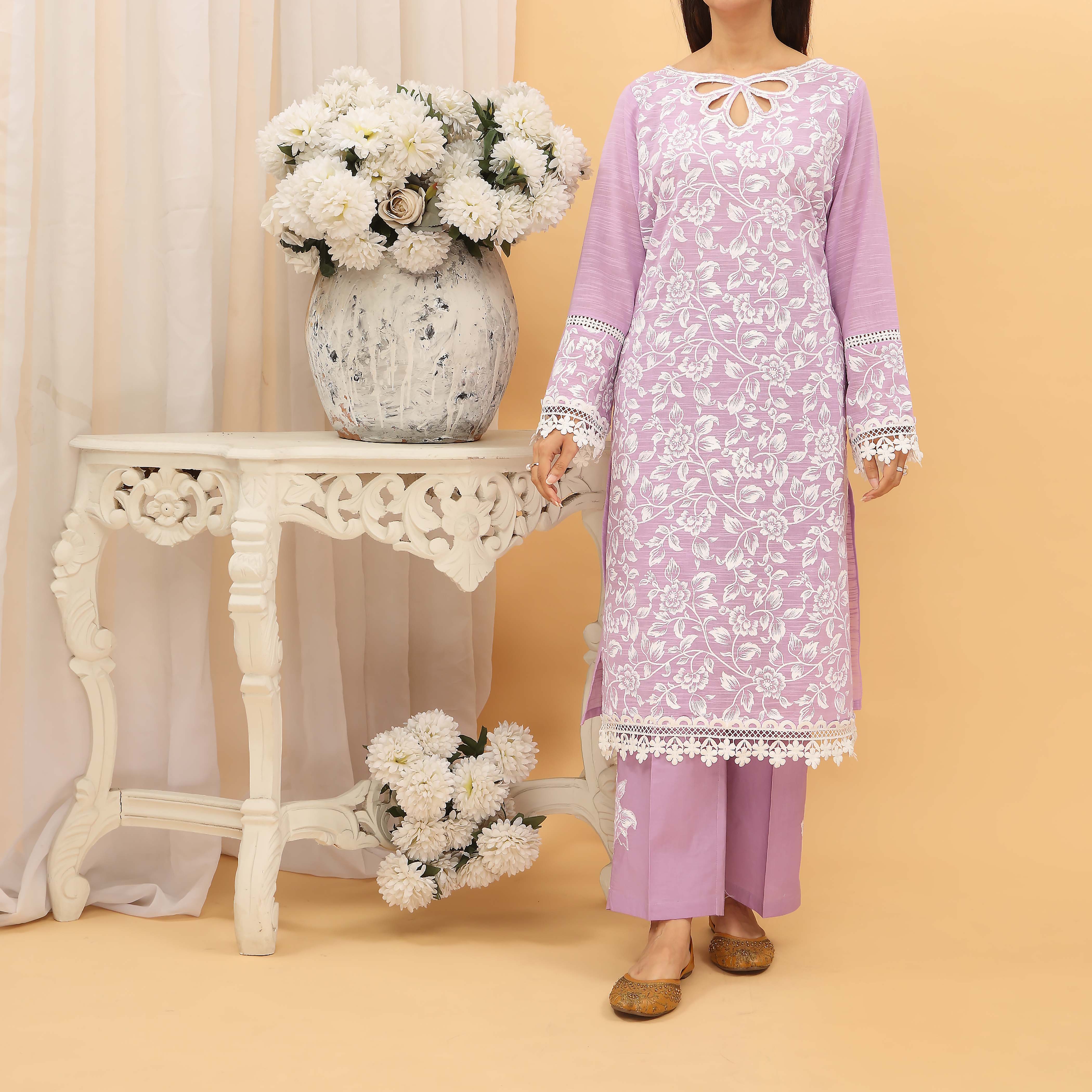 2PC- Slub Lawn Screen Printed Suit PS5047 - Image 2