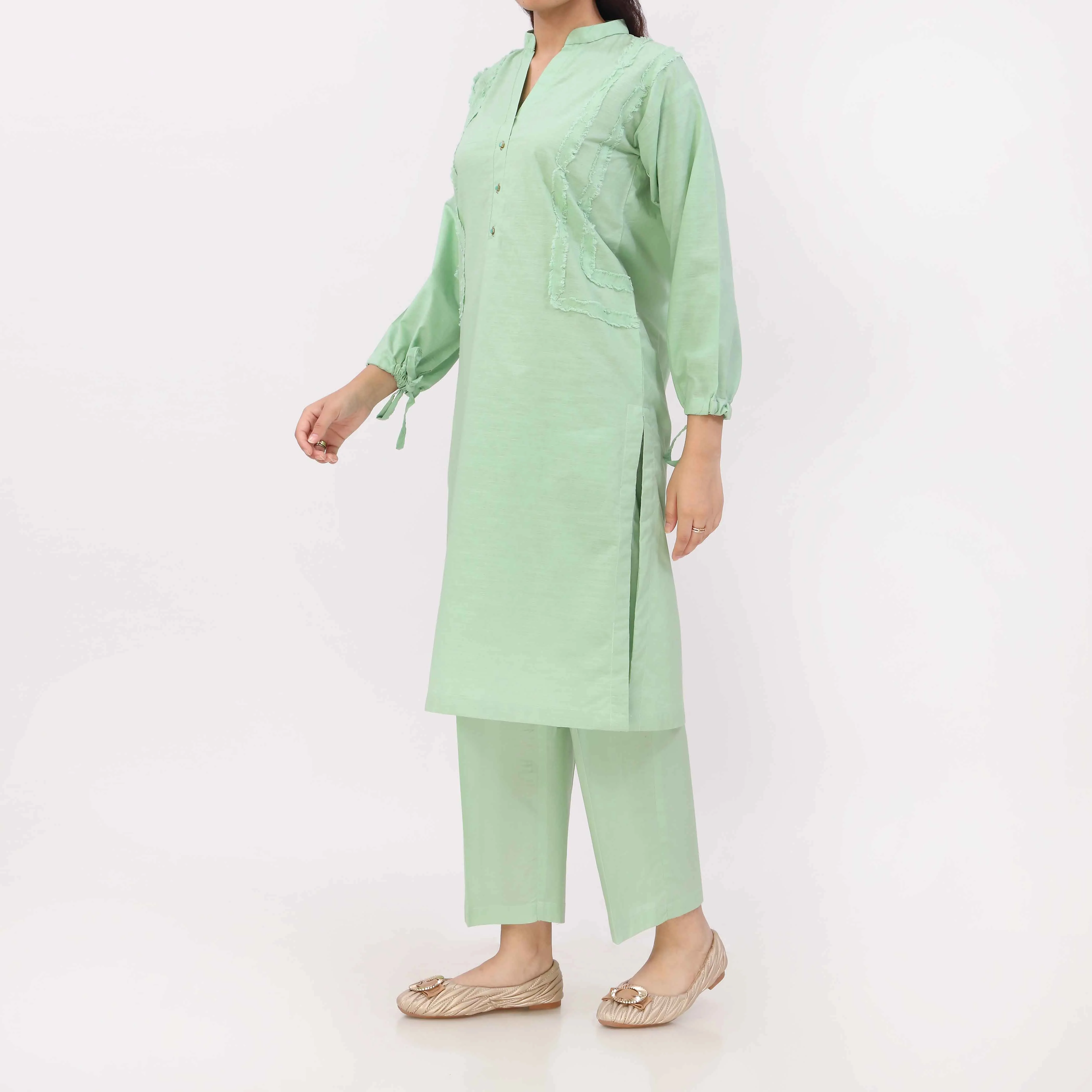 2PC Solid Dyed Cotton Dobby Co-Ord Set PW5057 - Image 4