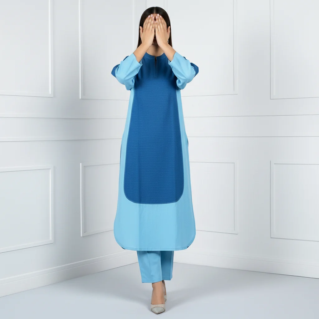 2PC Solid Dyed Slub Khaddar Blocking Effect Suit PW5181 - Image 2