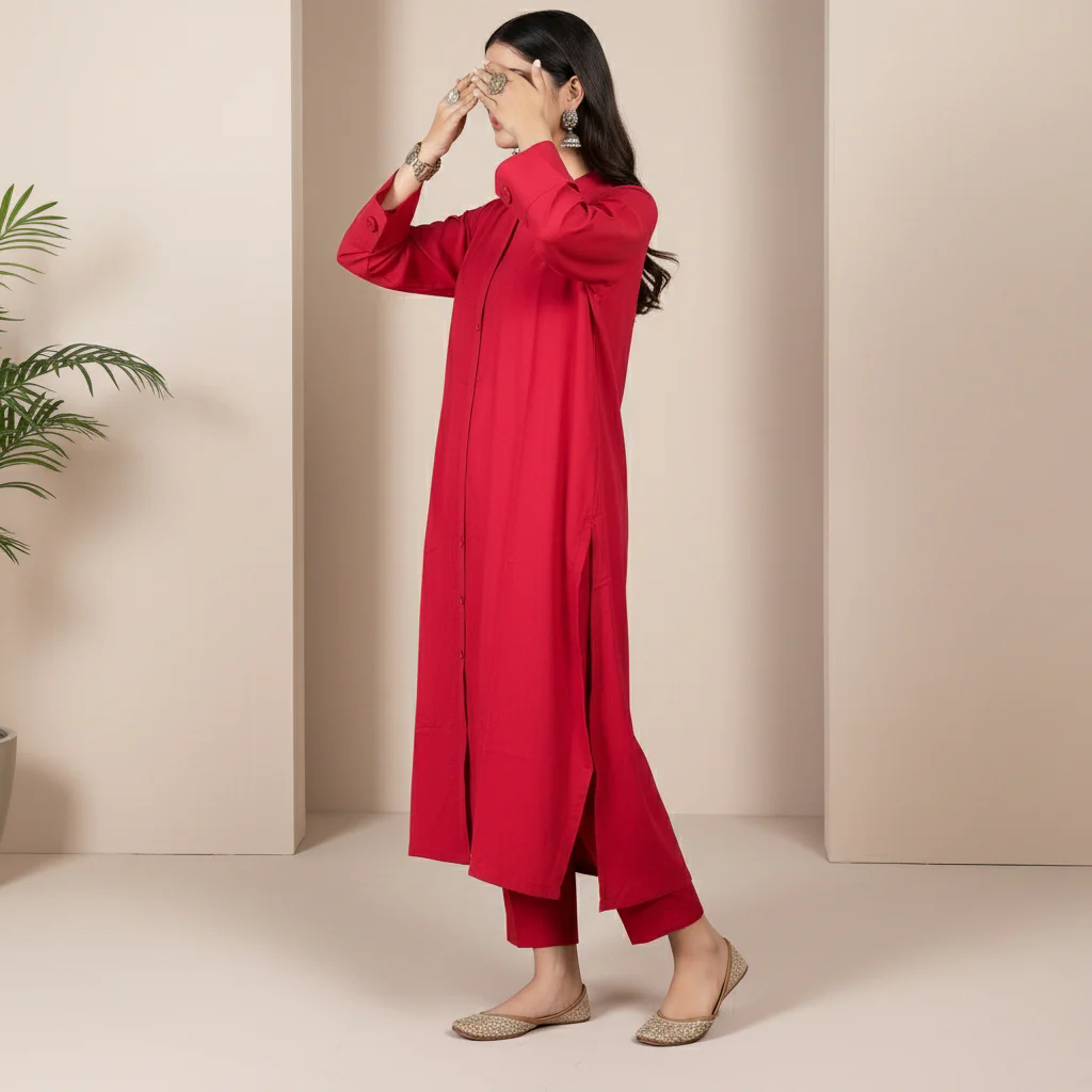 2PC Solid Dyed Slub Khaddar Suit PW5182 - Image 3