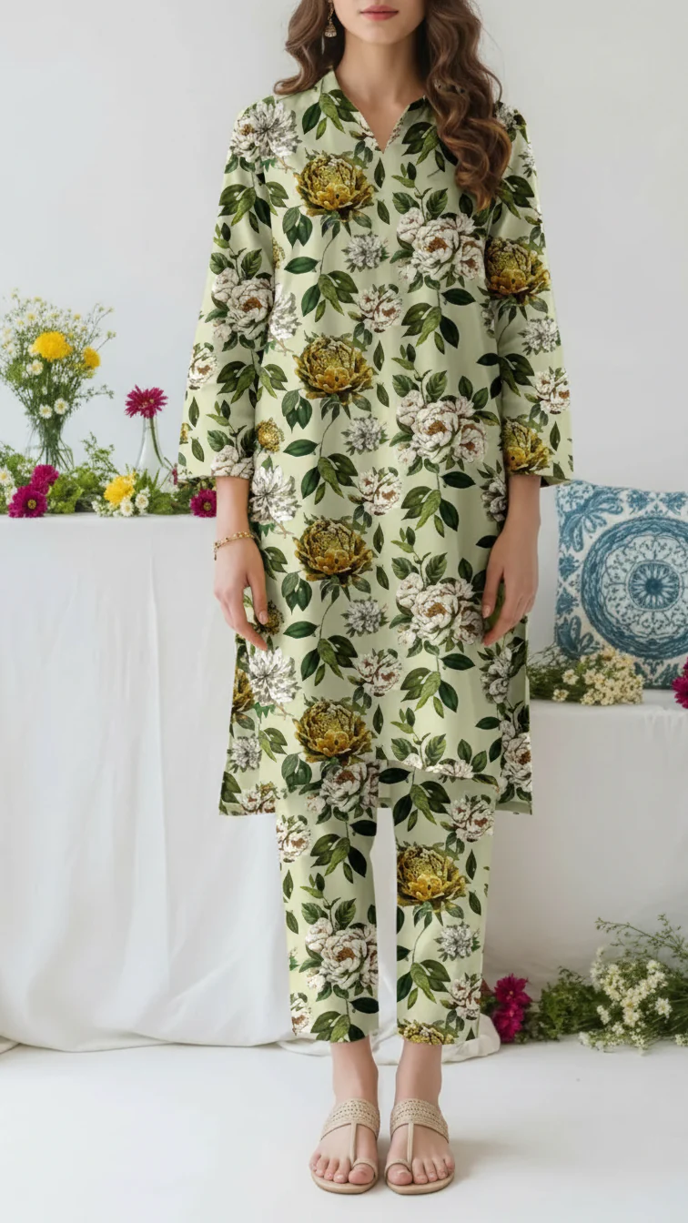 2PC- Unstitched Printed Cotton Cambric suit US5481