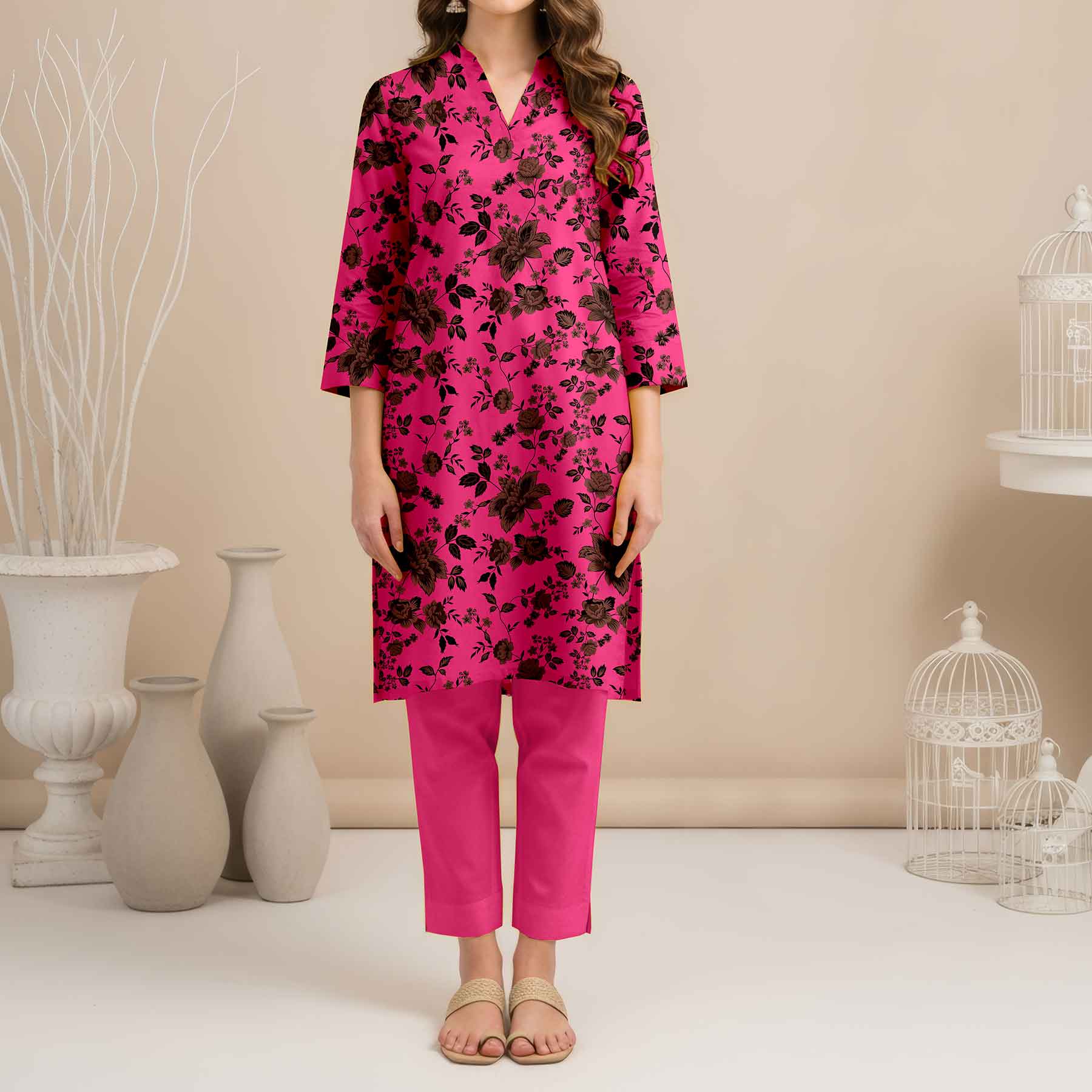 2PC- Unstitched Printed Cotton Cambric suit US5484 - Image 2