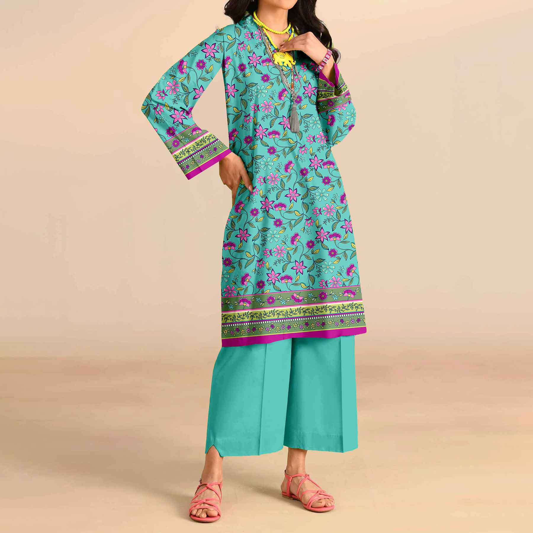 2PC- Unstitched Printed Cotton Cambric suit UW5072 - Image 2