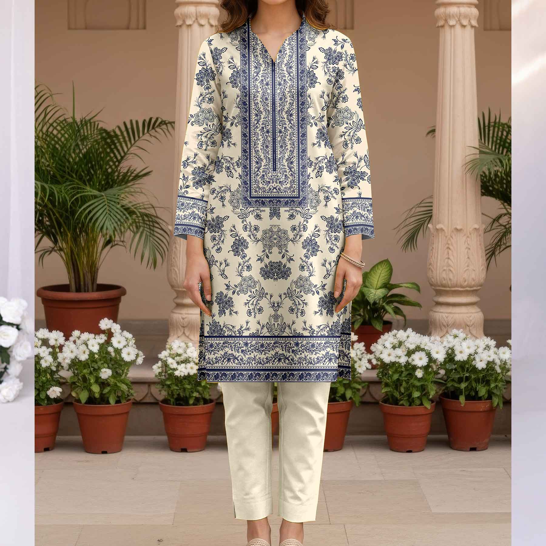 2PC- Unstitched Printed Cotton Cambric suit UW5074 - Image 2