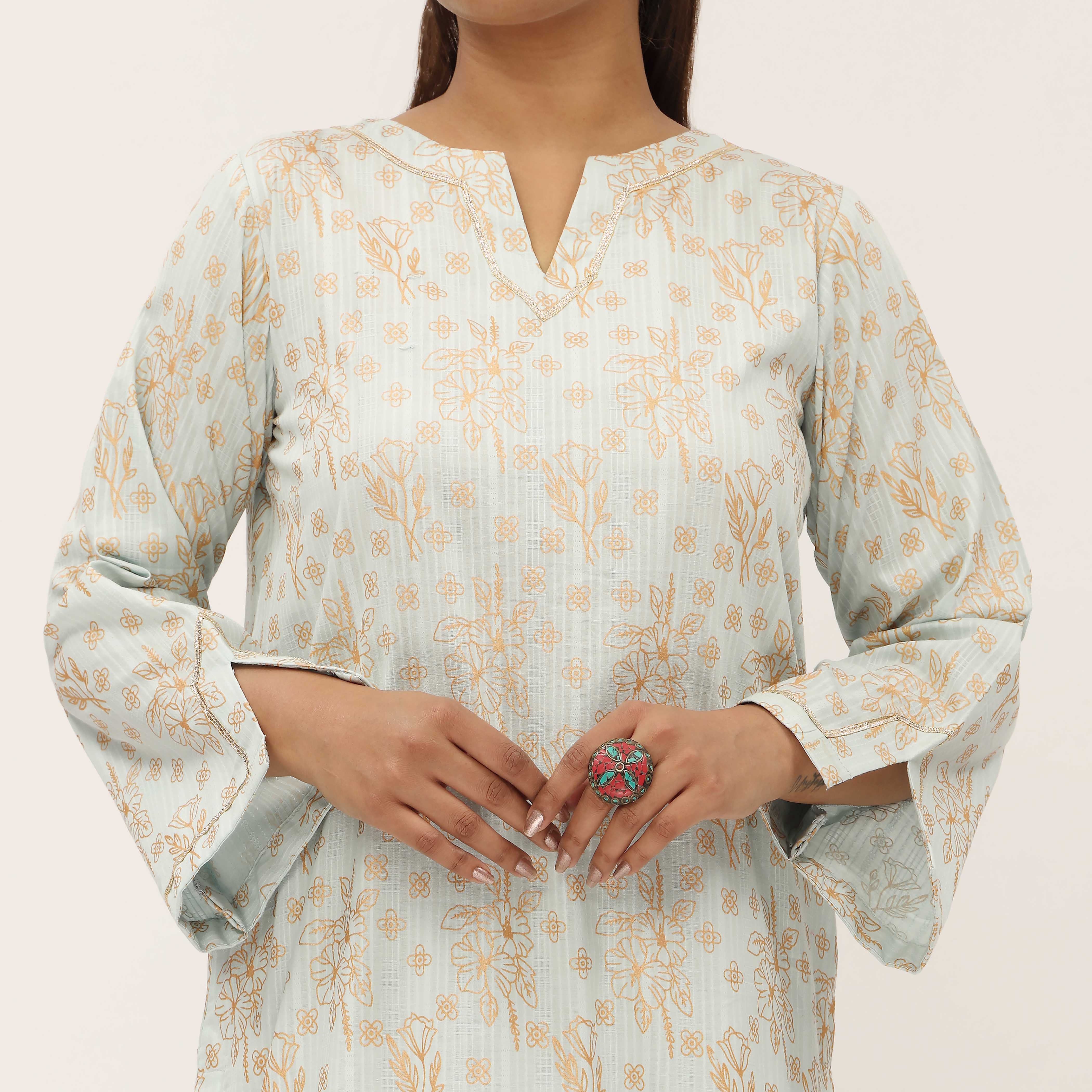 2PC- Unstitched Screen Printed Cotton Suit US5319 - Image 4