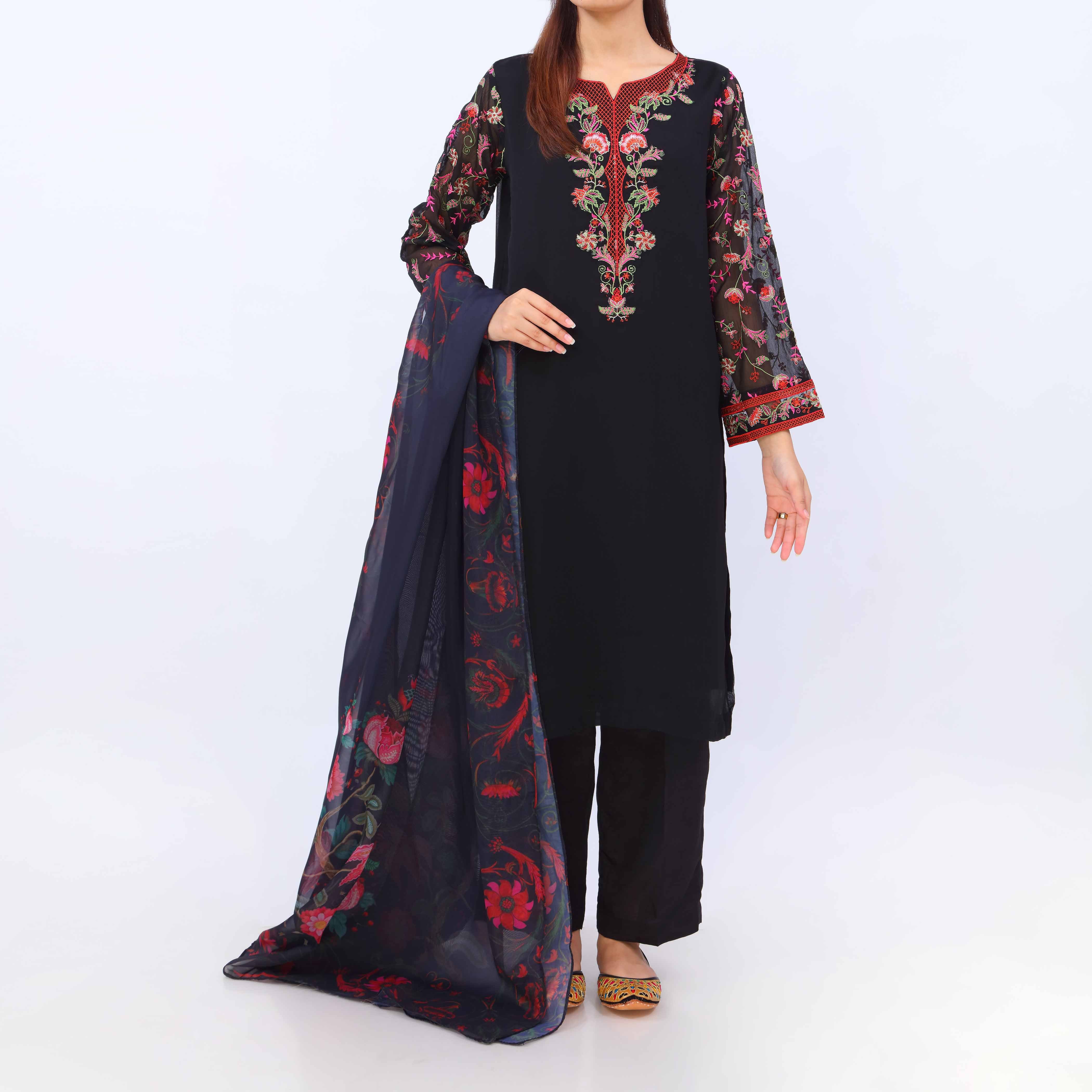 3 PC- Crincle Chiffon Embroiderd Suit PS5280 - Image 2