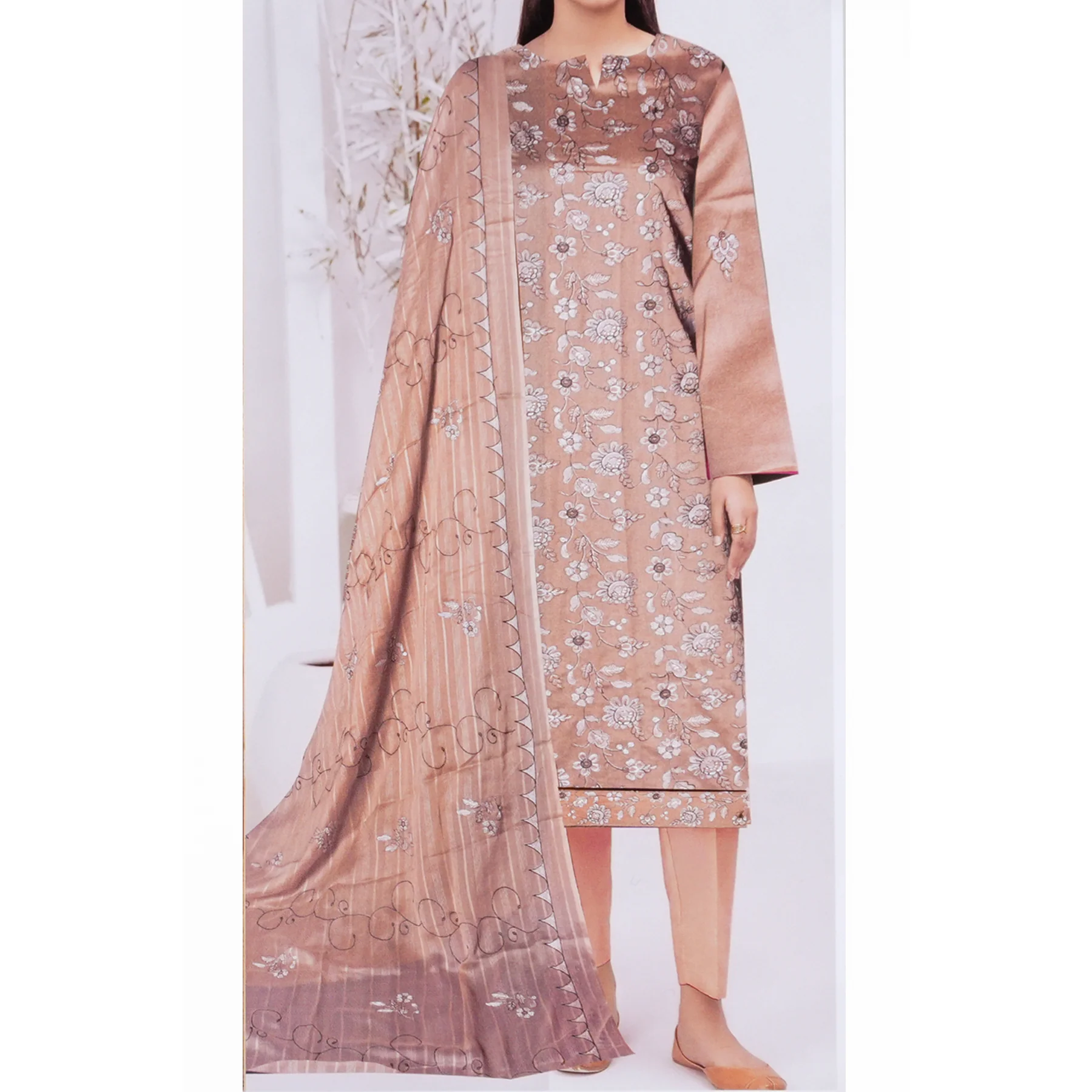 3 PC Embroidered Cambric Suit UW5003 - Image 2