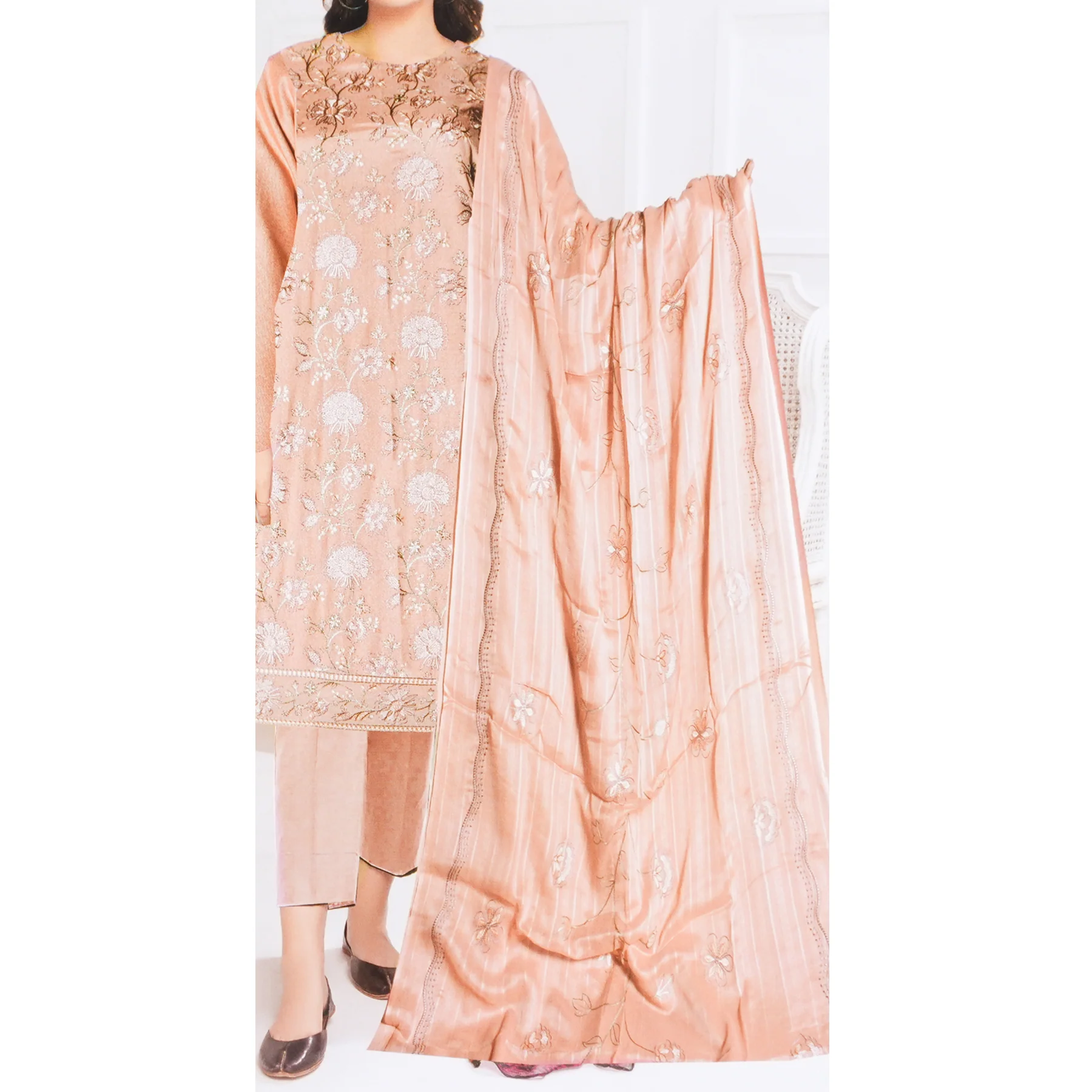 3 PC Embroidered Cambric Suit UW5004 - Image 3