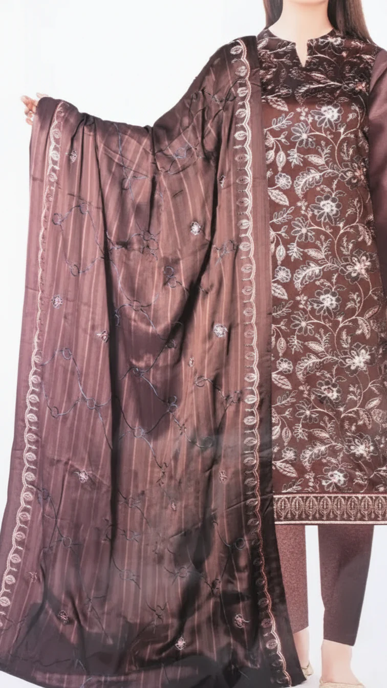 3 PC Embroidered Cambric Suit UW5006 - Image 2