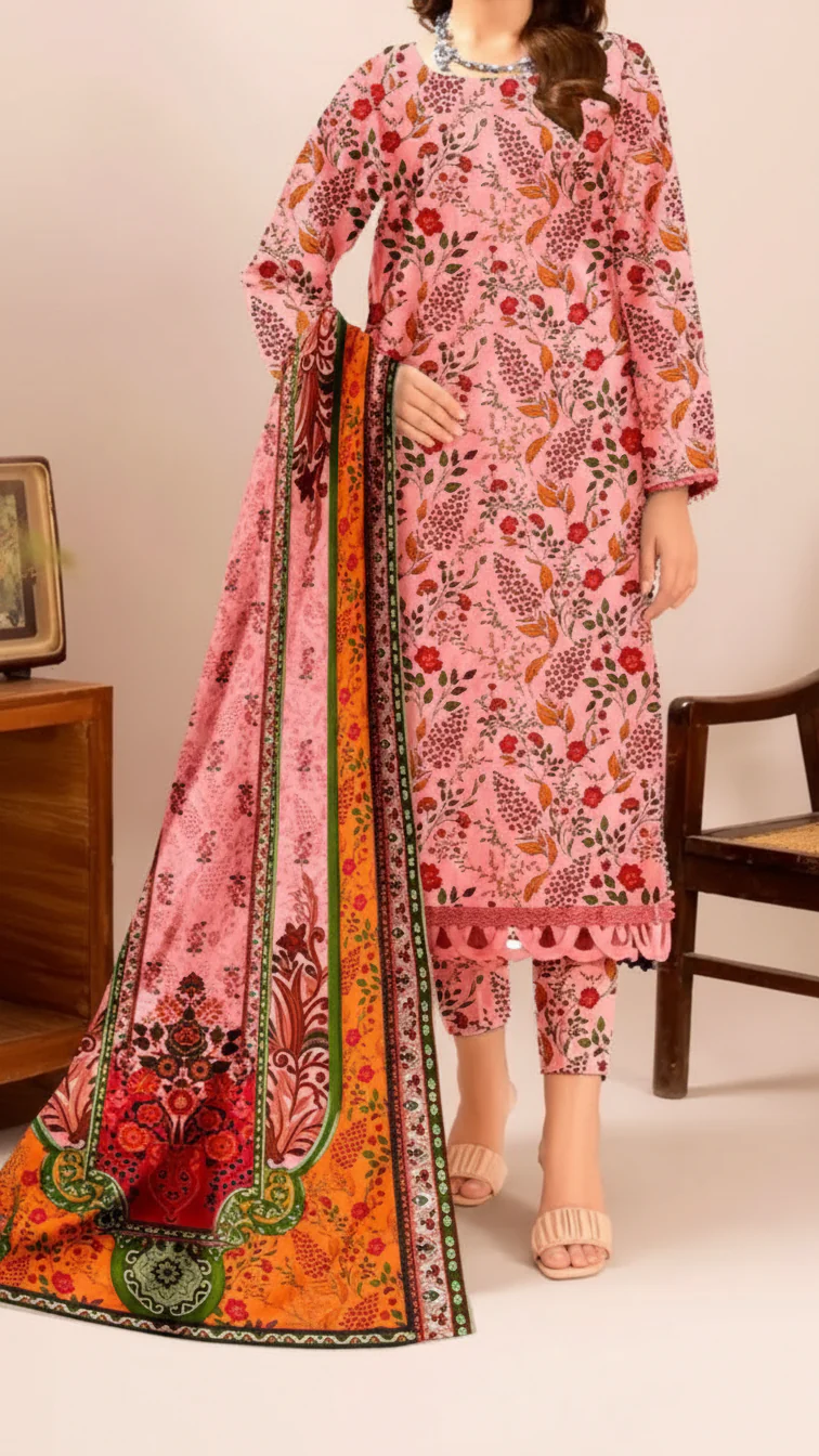3 PC Printed Slub Khaddar Suit UW5059 - Image 2