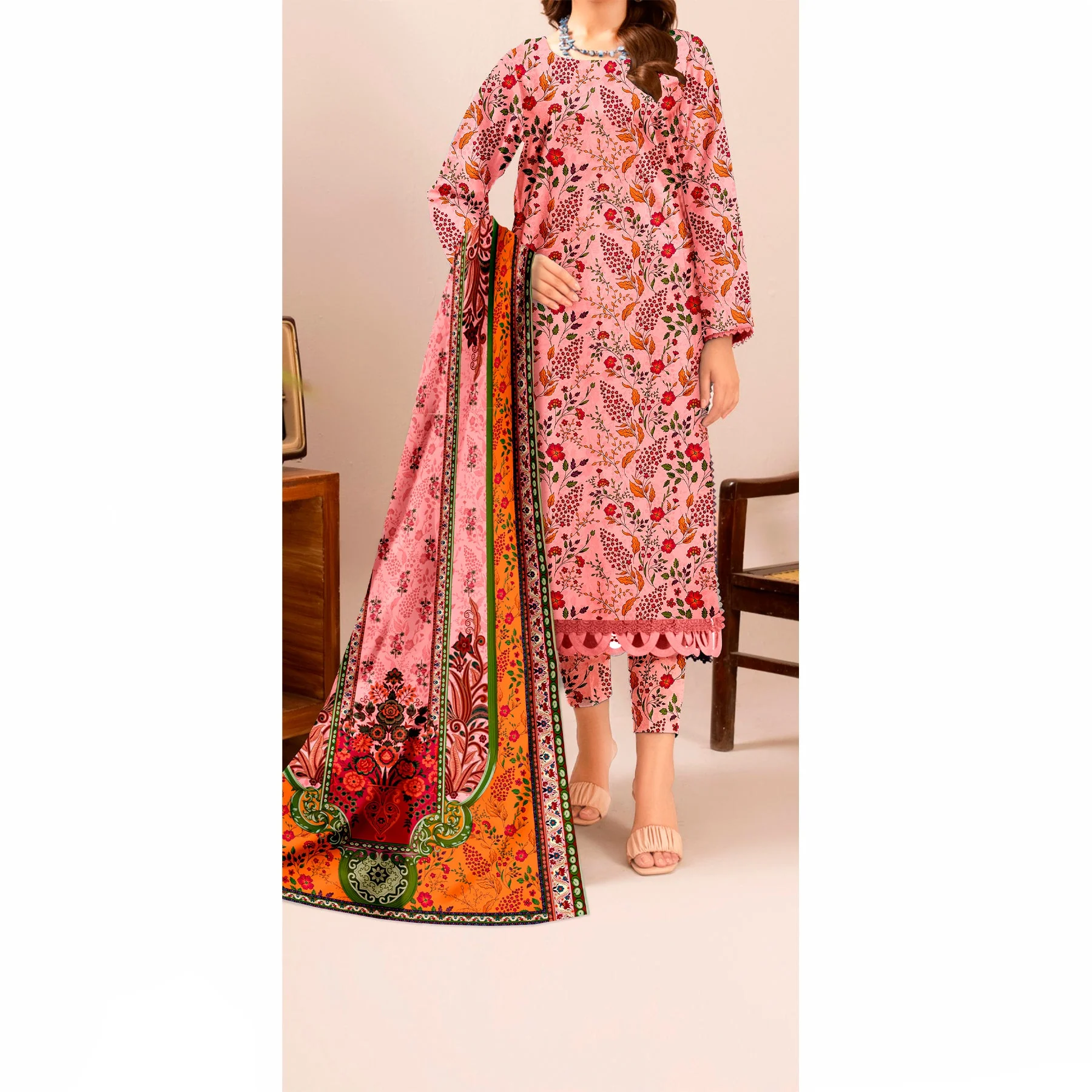 3 PC Printed Slub Khaddar Suit UW5059 - Image 3