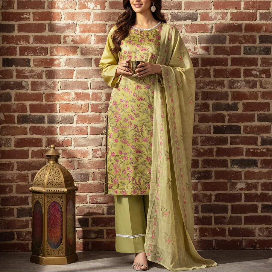 3PC Unstitched Embroidered Suit US5492 - Image 2