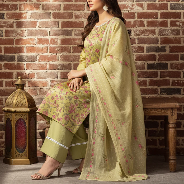 3PC Unstitched Embroidered Suit US5492 - Image 4