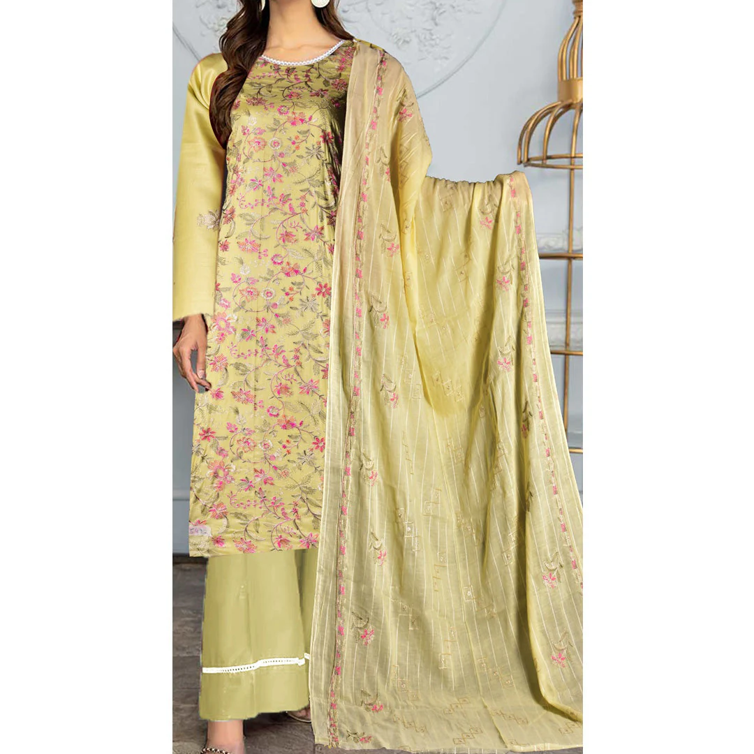 3PC Unstitched Embroidered Suit US5492 - Image 5