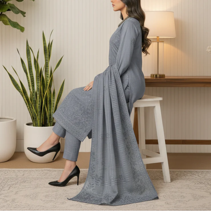 3PC Unstitched Embroidered Suit US5493 - Image 4