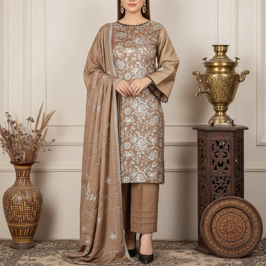 3PC Unstitched Embroidered Suit US5495 - Image 2