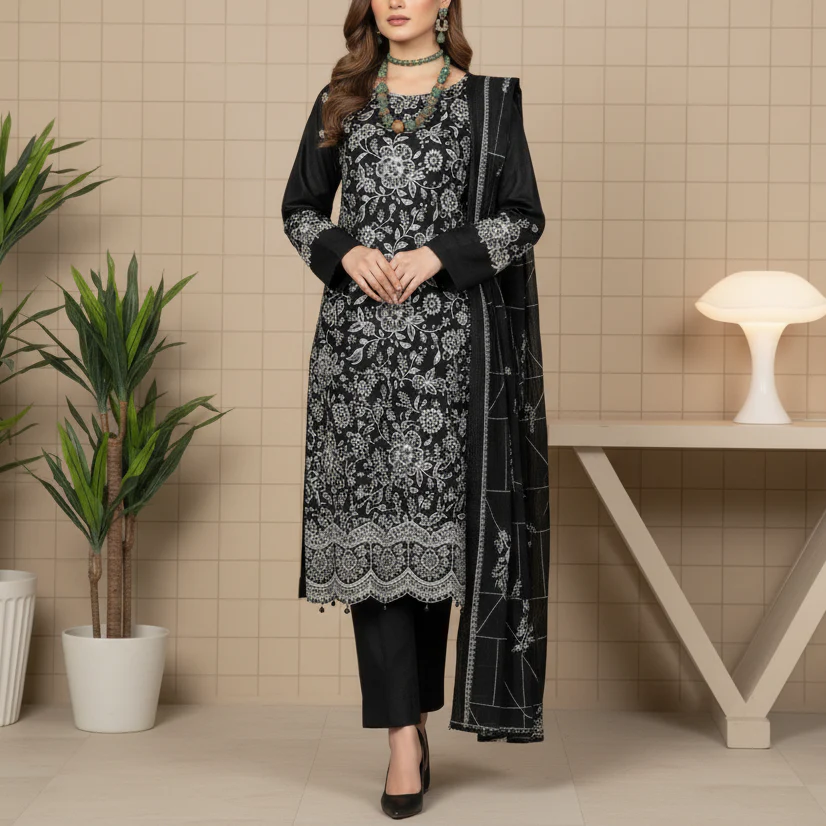 3PC Unstitched Embroidered Suit US5496 - Image 2