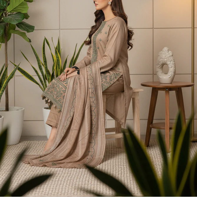 3PC Unstitched Embroidered Suit US5497 - Image 4
