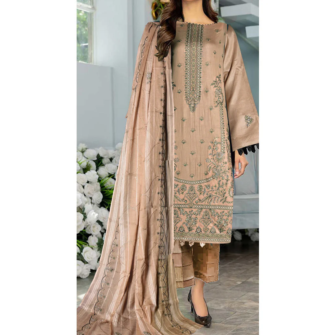 3PC Unstitched Embroidered Suit US5497 - Image 5