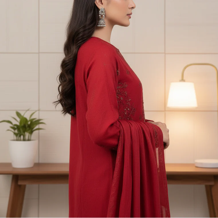 3PC Unstitched Embroidered Suit US5498 - Image 4