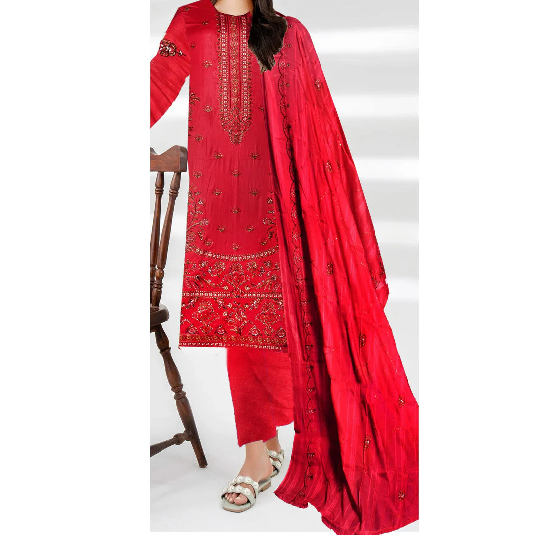 3PC Unstitched Embroidered Suit US5498 - Image 6