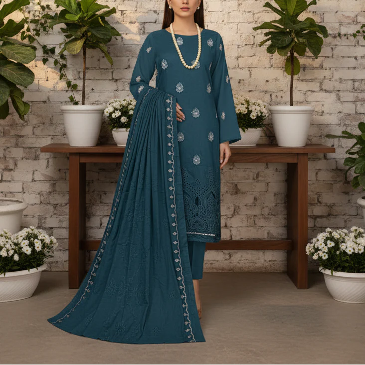 3PC Unstitched Embroidered Suit US5502 - Image 2