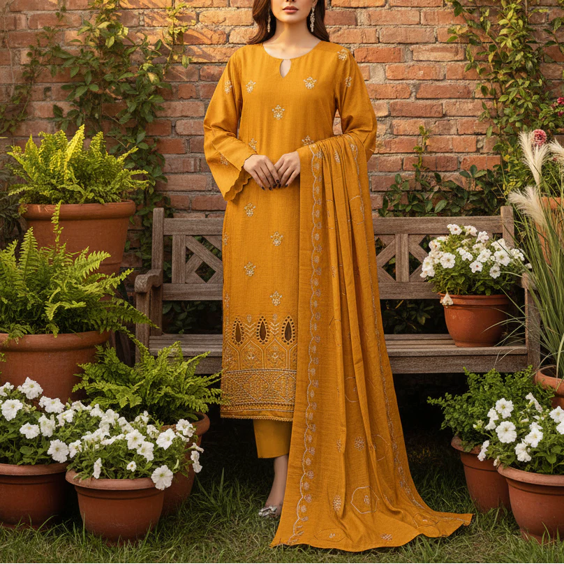 3PC Unstitched Embroidered Suit US5503 - Image 2