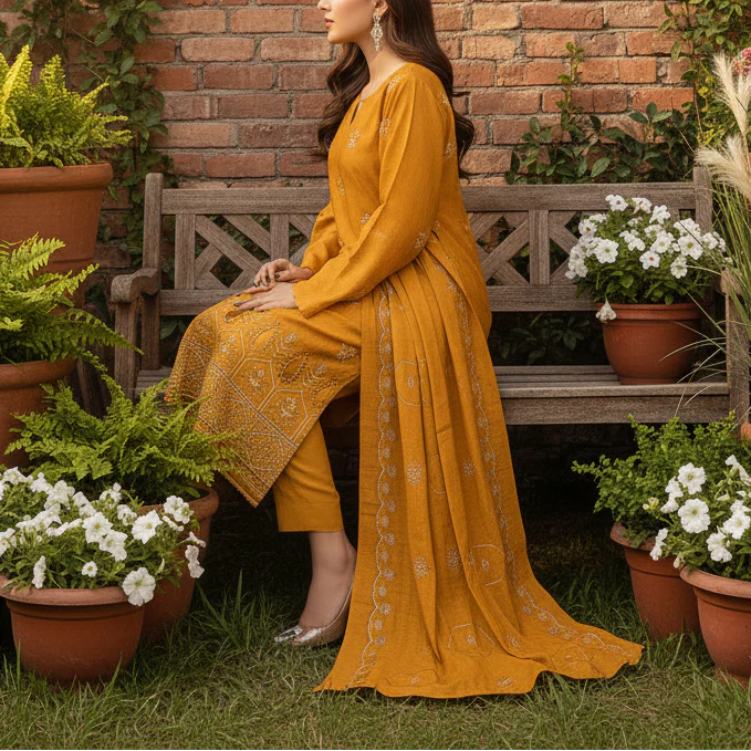 3PC Unstitched Embroidered Suit US5503 - Image 4