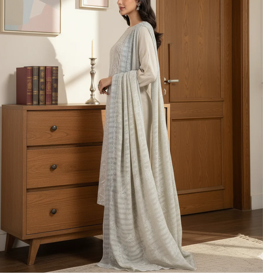 3PC Unstitched Embroidered Suit US5508 - Image 4