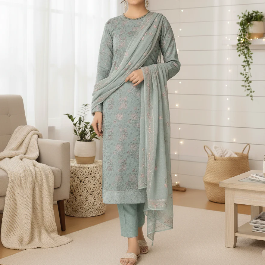 3PC Unstitched Embroidered Suit US5509 - Image 2